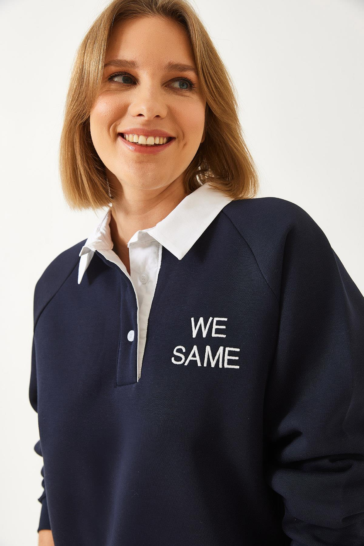 Polo Yaka Üç İplik Şardonlu Sweatshirt 2069 60261149 - Lacivert