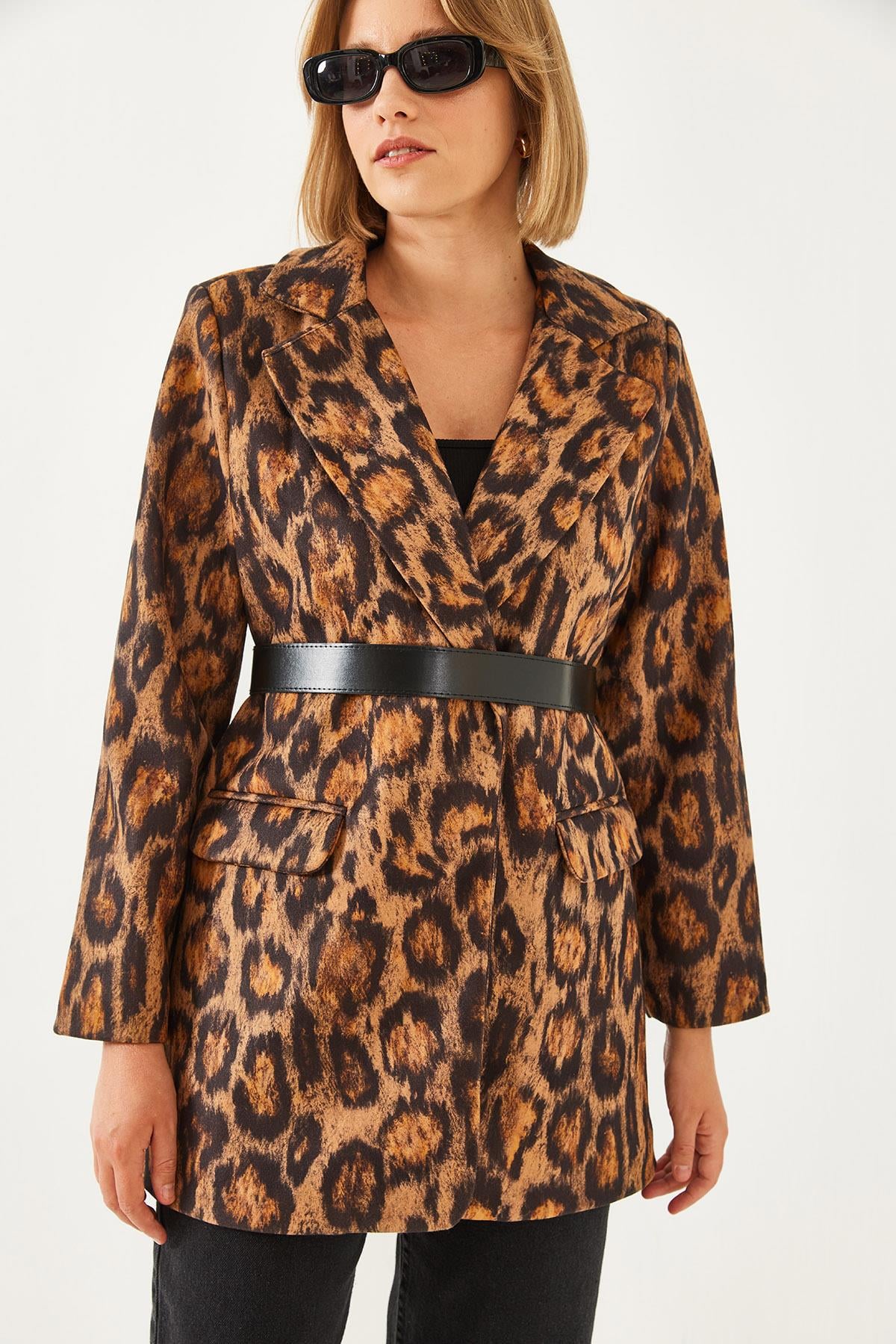Premium Kaşe Leopar Ceket MBMS043 60501043 - Camel CEKET modelleri
