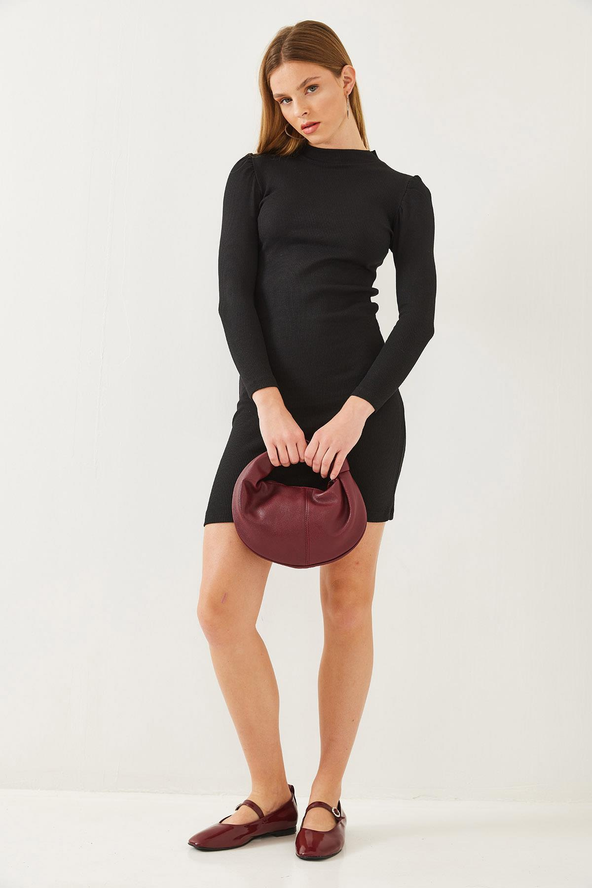 Prenses Kol Fitilli Basic Elbise 2435 60351043 - Siyah