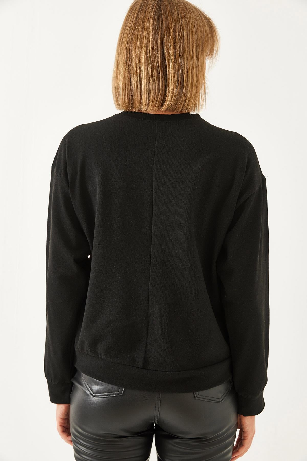 Pul Payetli Sweatshirt 60251935 - Siyah-Camel SWEATSHİRT modelleri
