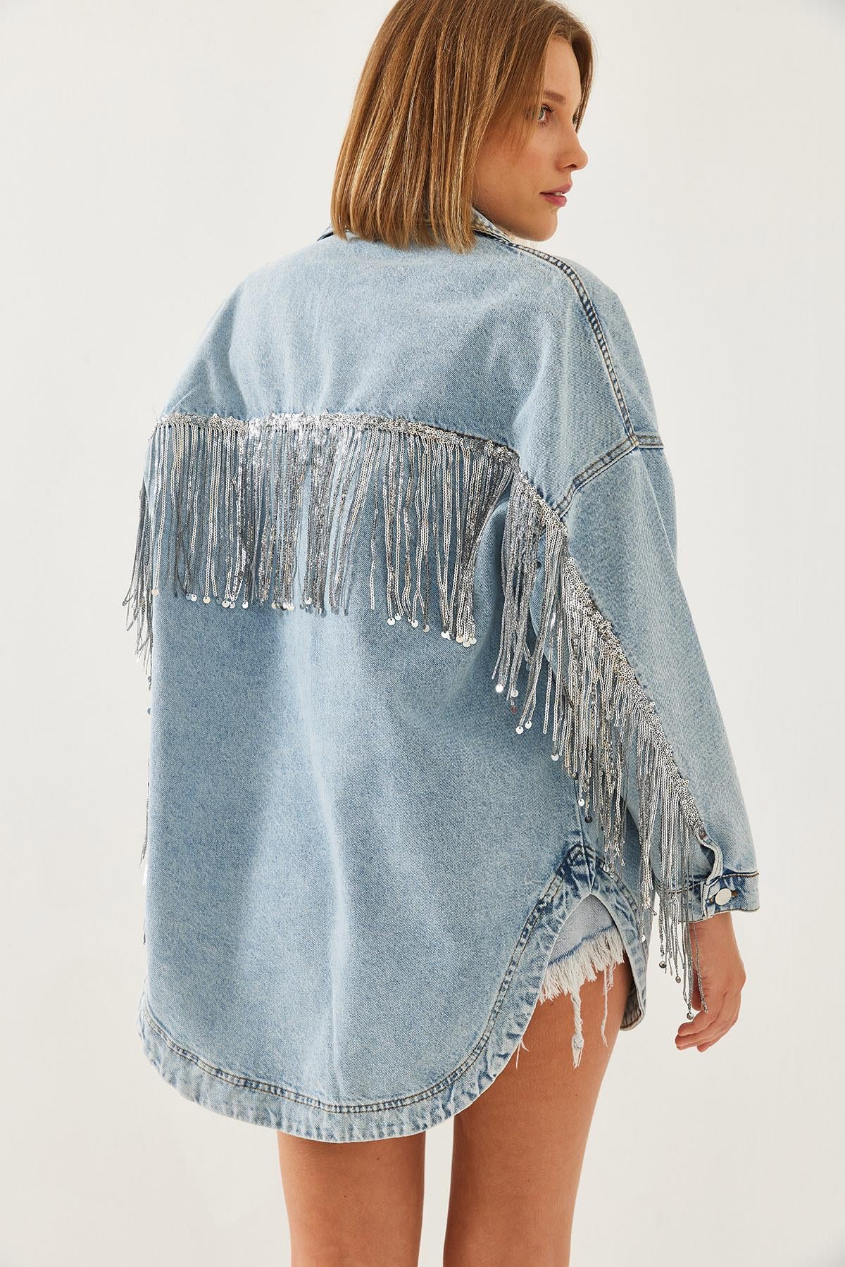 Püsküllü Denim Ceket 60351235 - Mavi