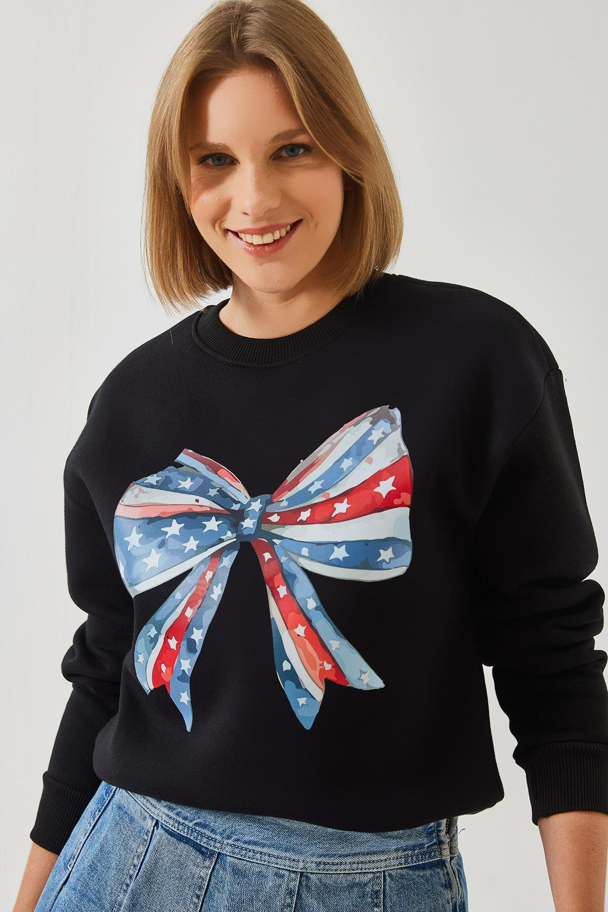 Renkli Kelebek Baskılı Sweatshirt MBHS019 60601019 - Siyah