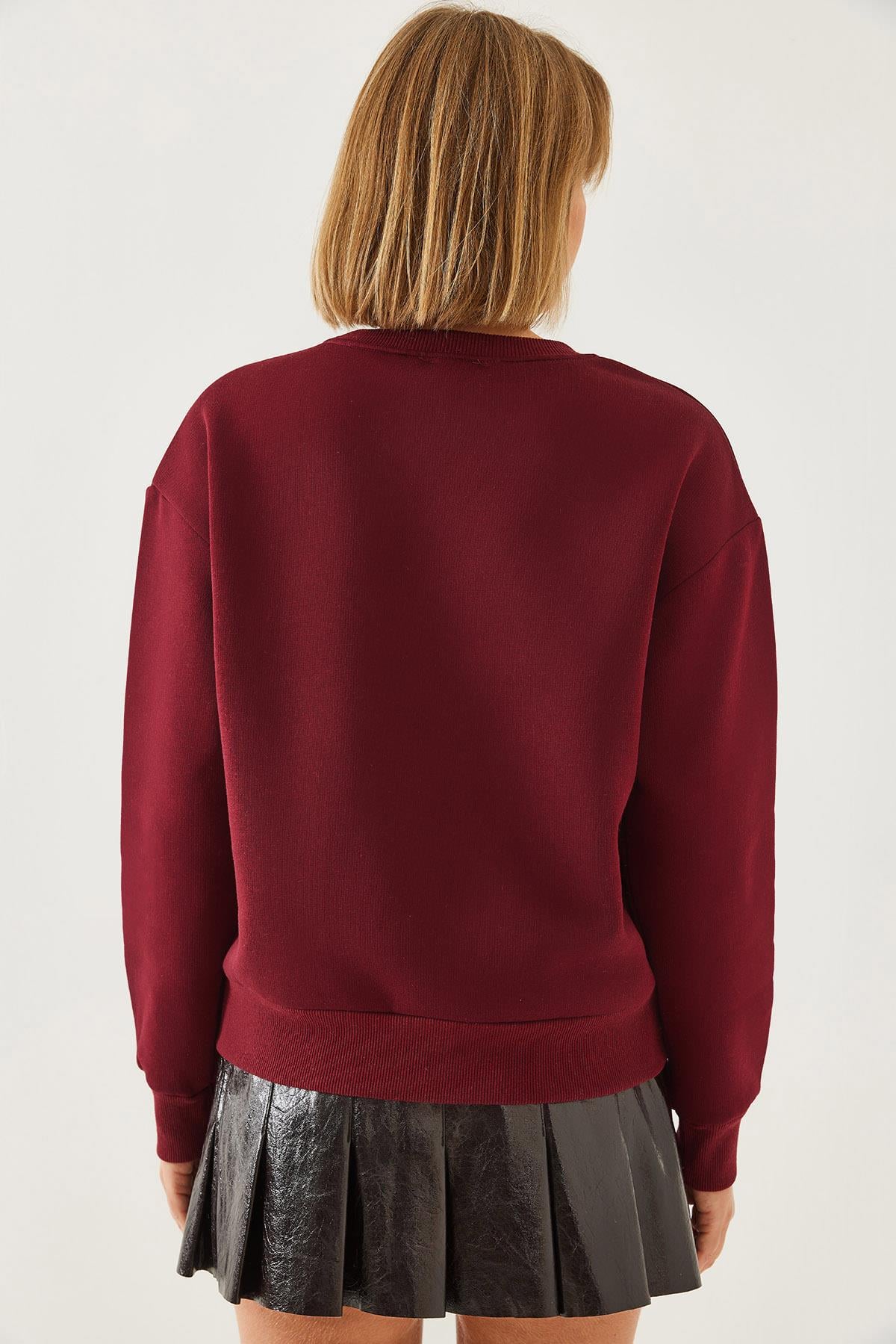 Renkli Kelebek Baskılı Sweatshirt MBHS019 60601019 - Bordo