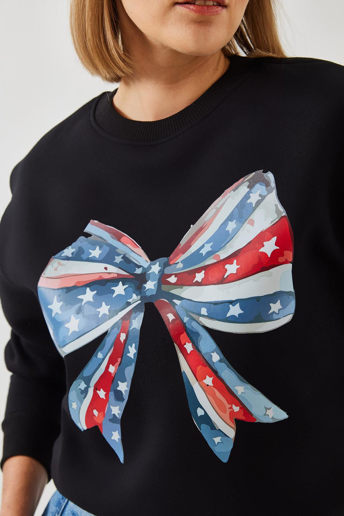 Renkli Kelebek Baskılı Sweatshirt MBHS019 60601019 - Siyah