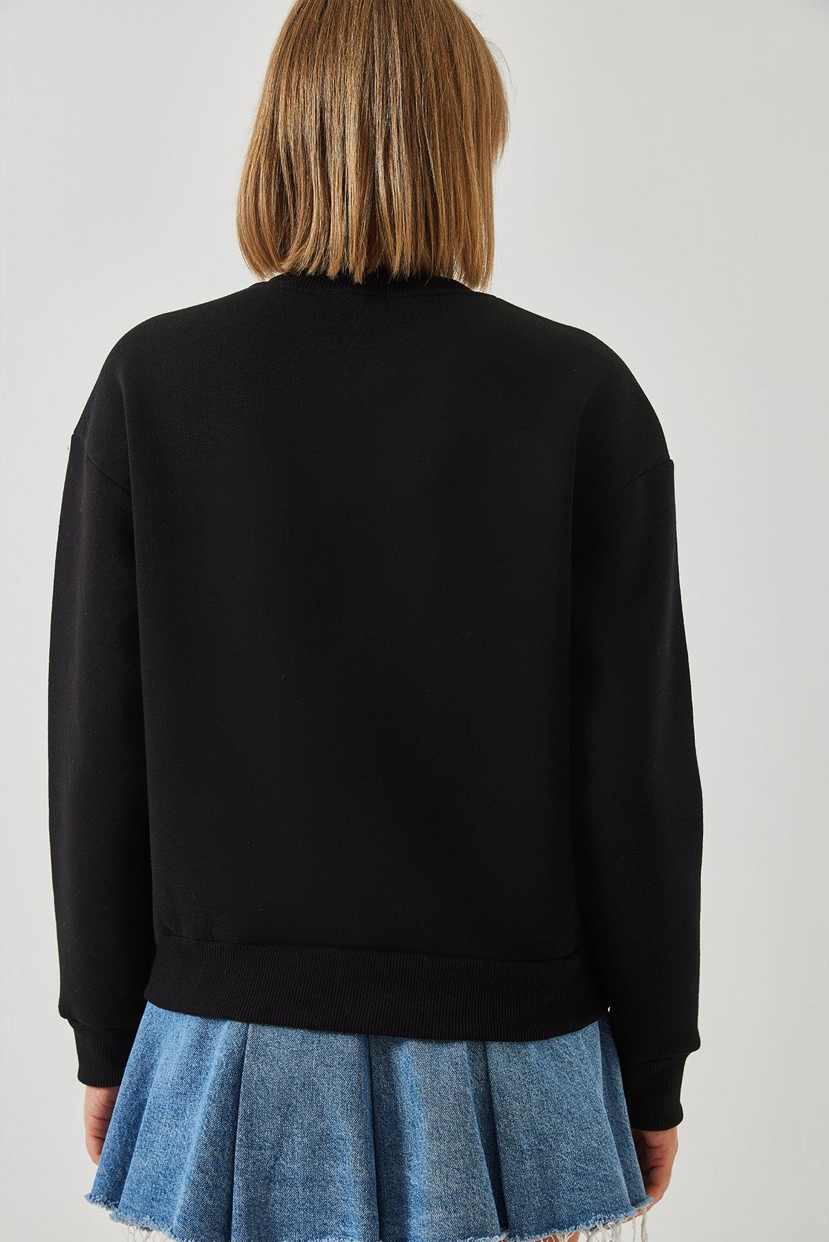 Renkli Kelebek Baskılı Sweatshirt MBHS019 60601019 - Siyah