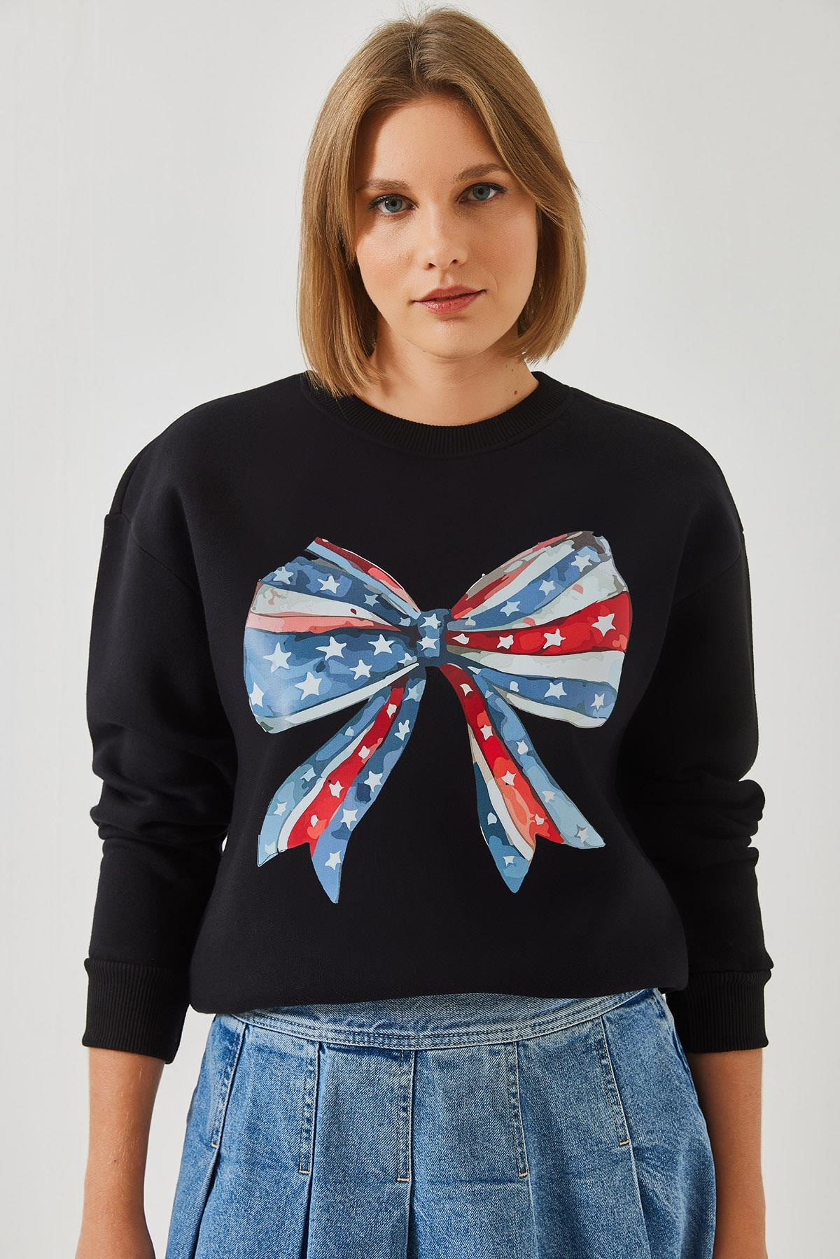 Renkli Kelebek Baskılı Sweatshirt MBHS019 60601019 - Siyah