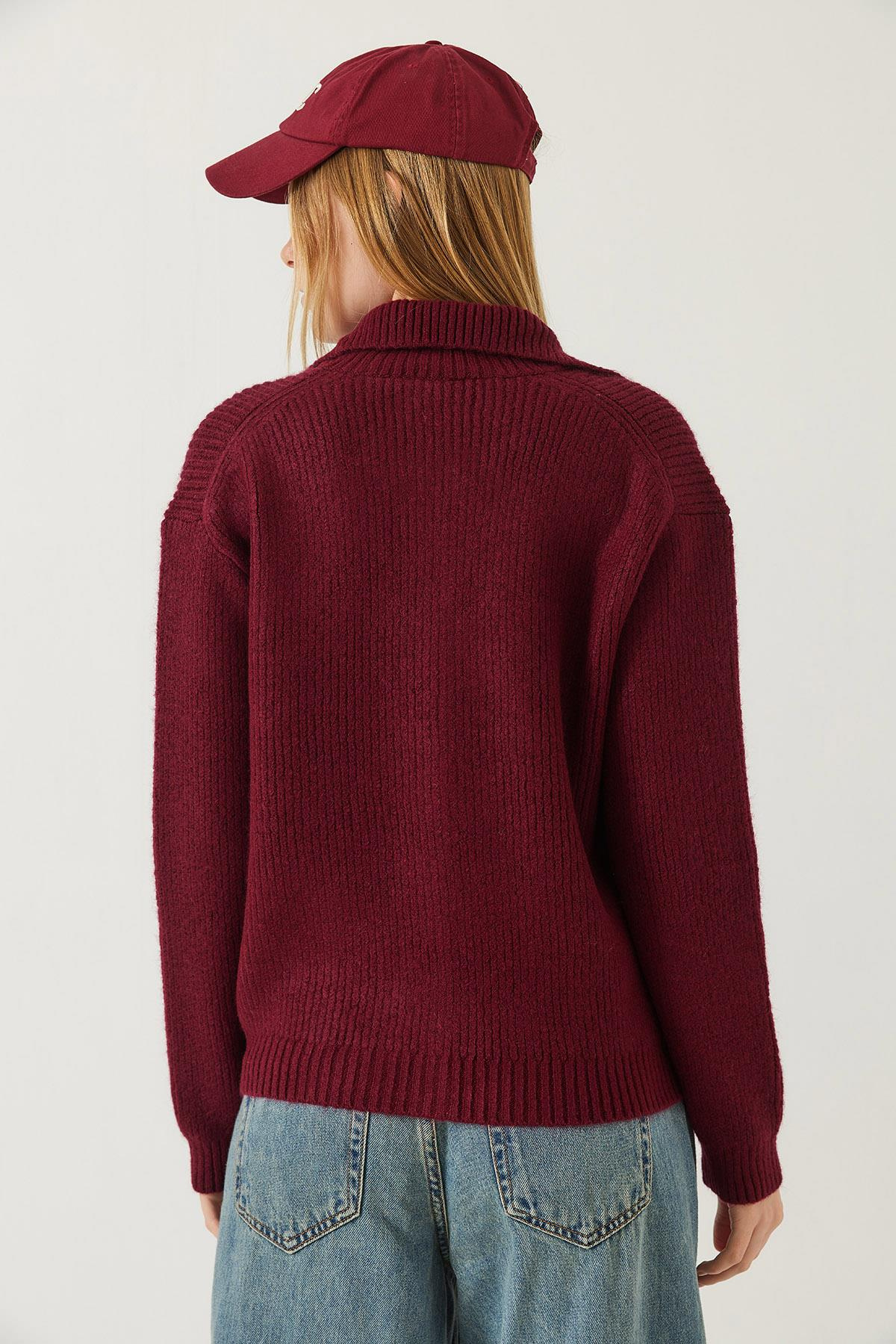 Selanik Örgü Cepli Triko Hırka 20246941 - Bordo