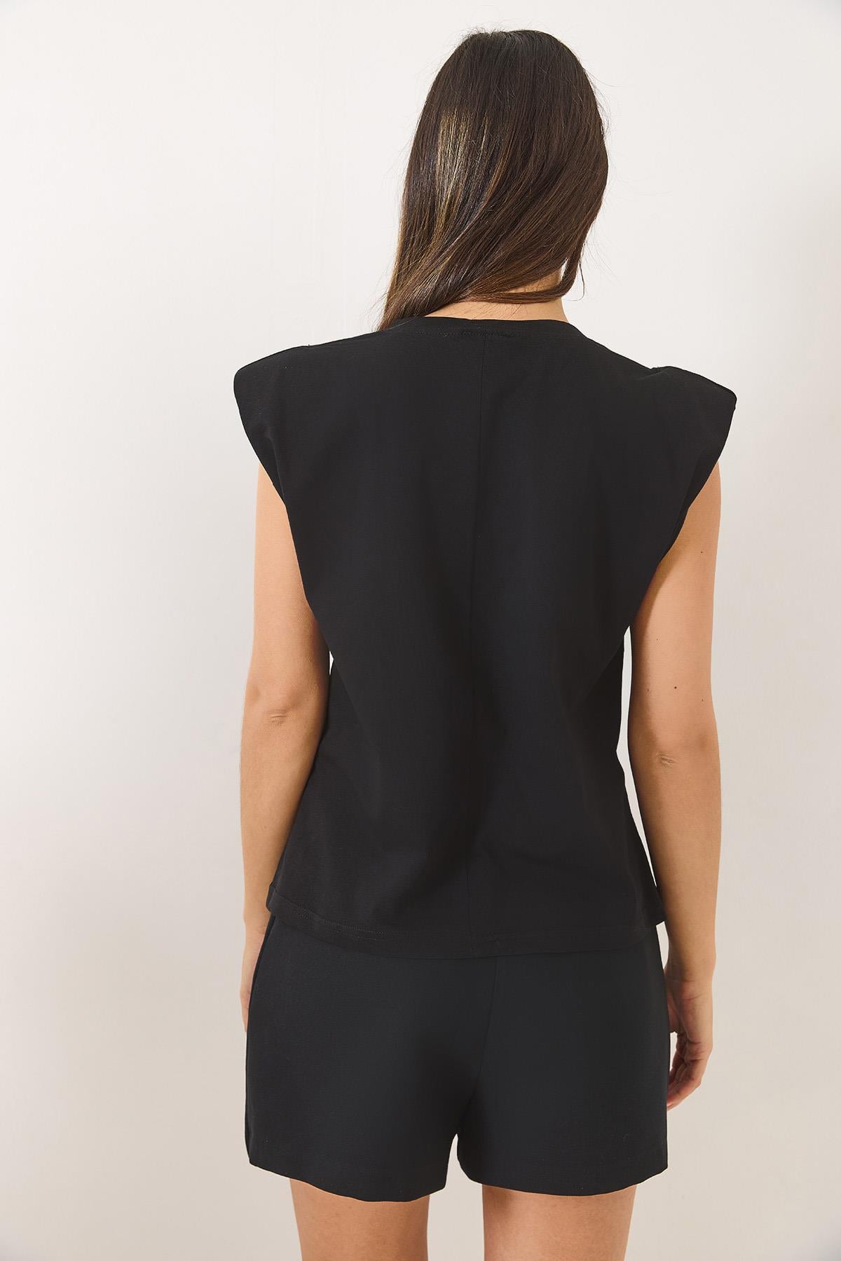 Taş Detaylı Vatkalı Kolsuz T-Shirt 3059 60283041 - Siyah