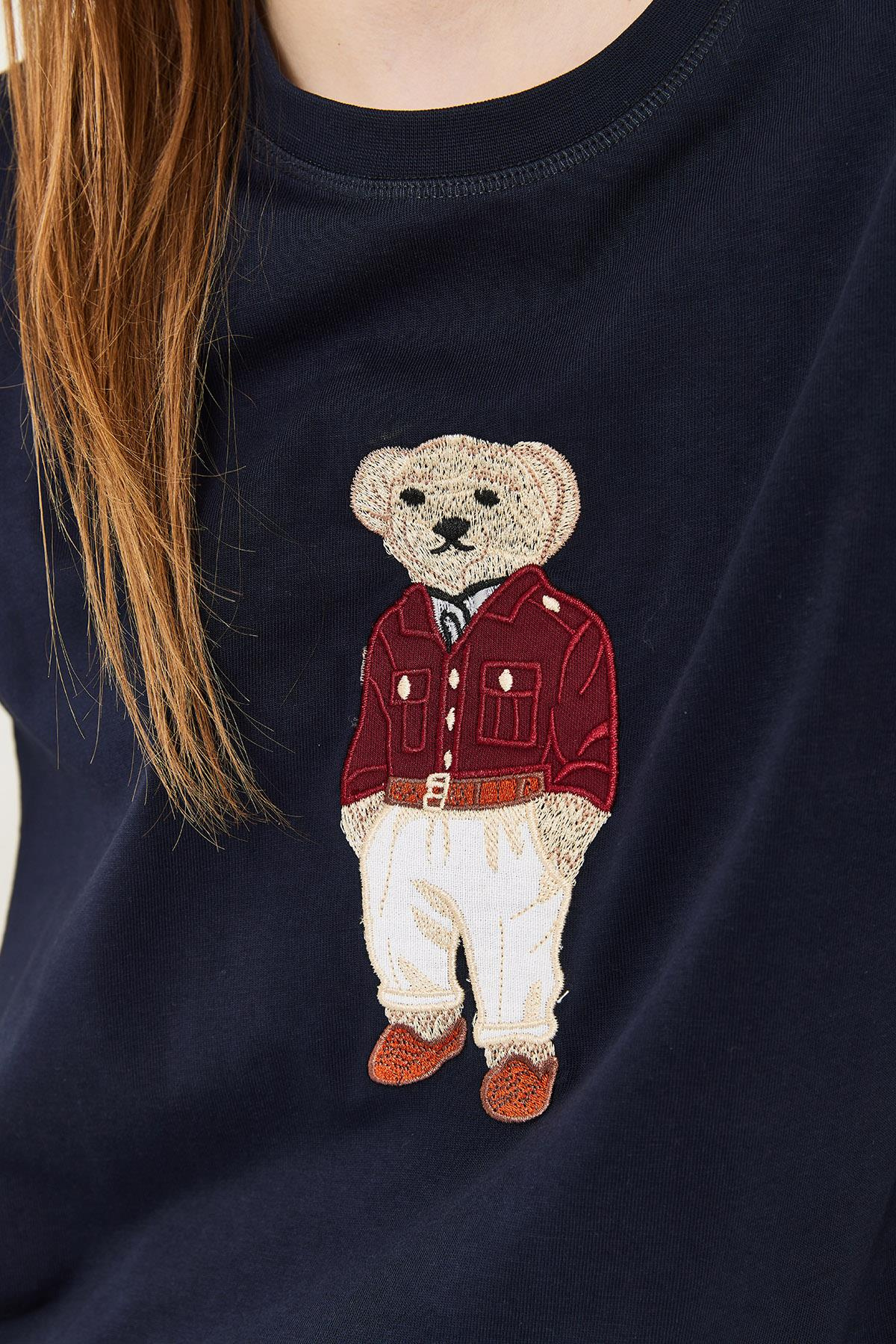 Teddy Desenli Bisiklet Yaka Basic Tshirt 60261344 - Lacivert