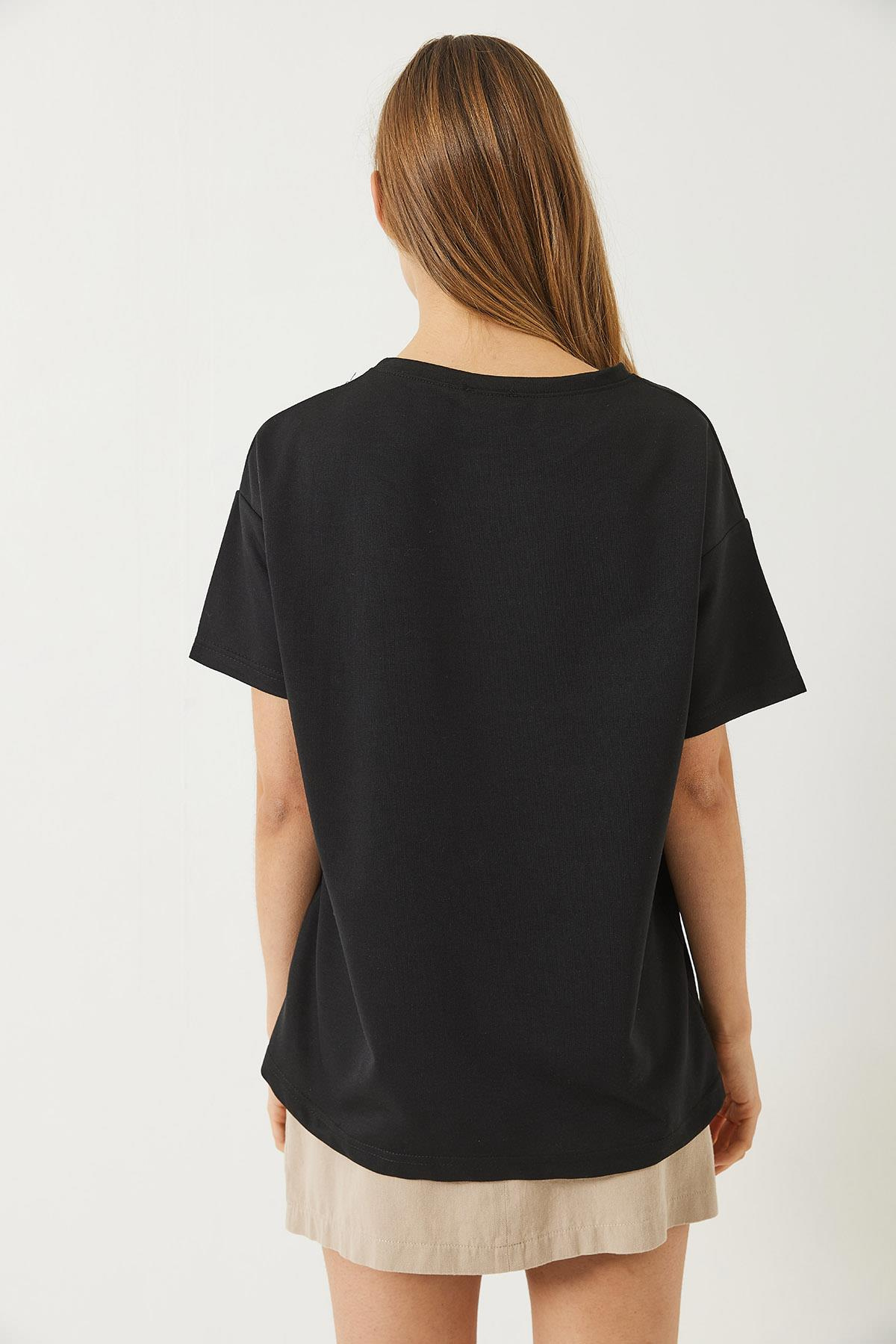 Teddy Nakışlı Salaş Basic T-Shirt 60284019 - Siyah