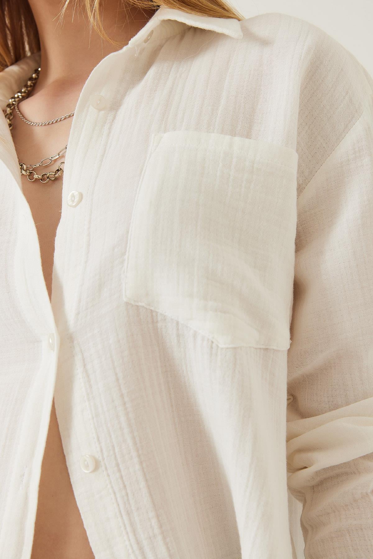 Tek Cepli Oversize Muslin Gömlek 2026 60271020 - Ekru