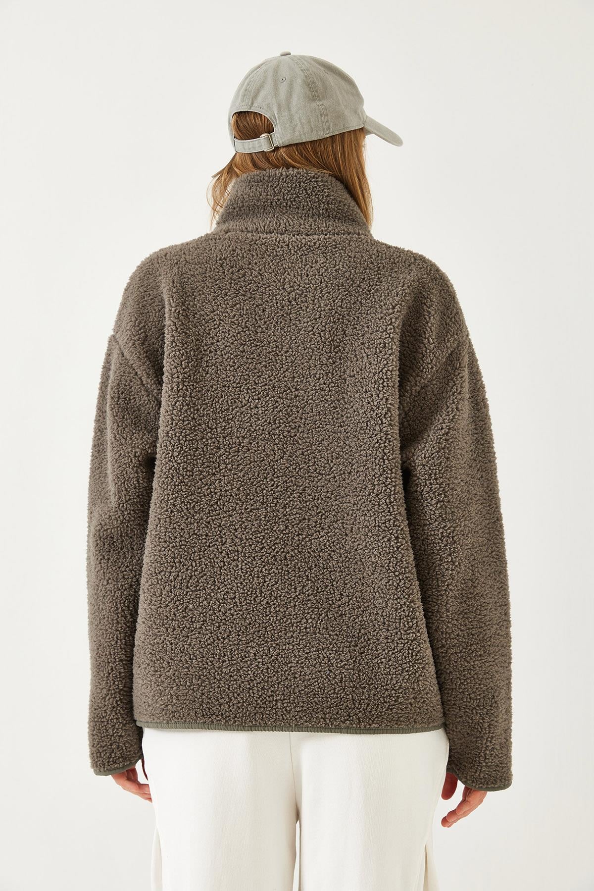 Tek Cepli Peluş Hırka 55446 60261066 - Gri HIRKA modelleri