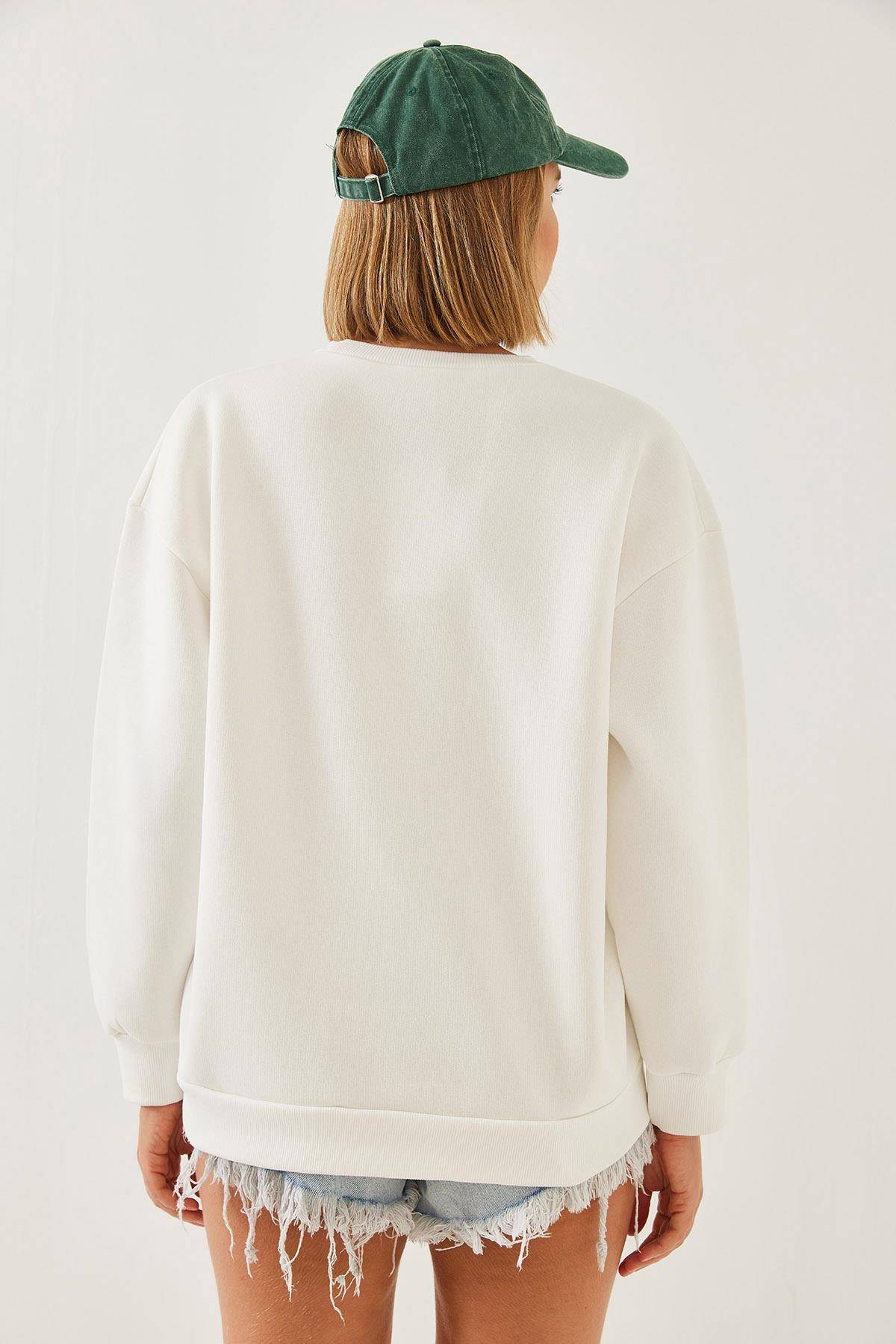 Üç İplik Şardonlu Baskılı Sweatshirt 55447 60351120 - Lacivert
