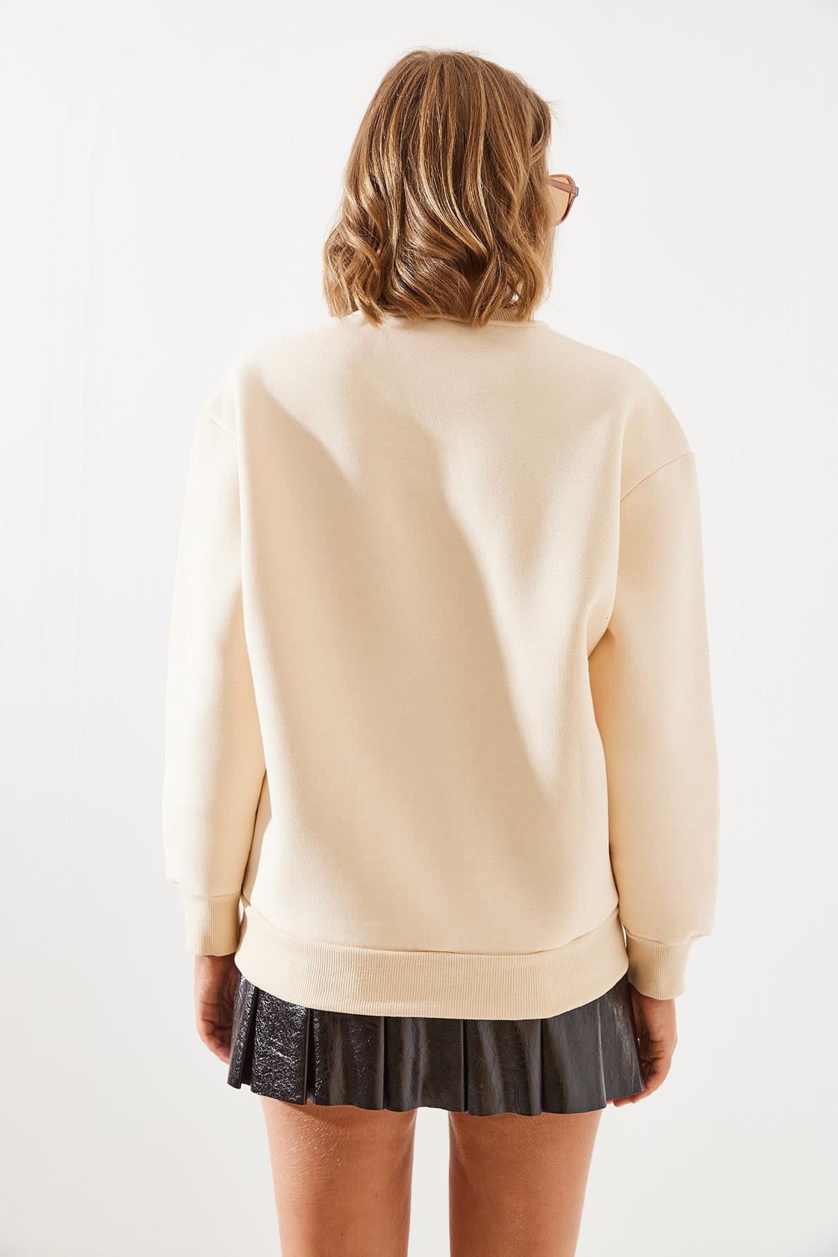 Üç İplik Şardonlu In Love Sweatshirt MBHS008 60601008 - Bej