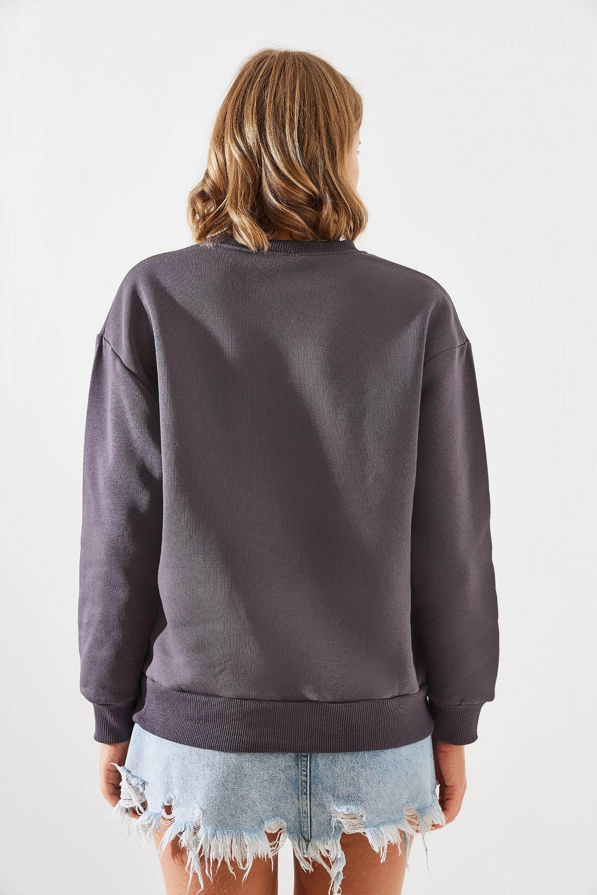 Üç İplik Şardonlu In Love Sweatshirt MBHS008 60601008 - Füme