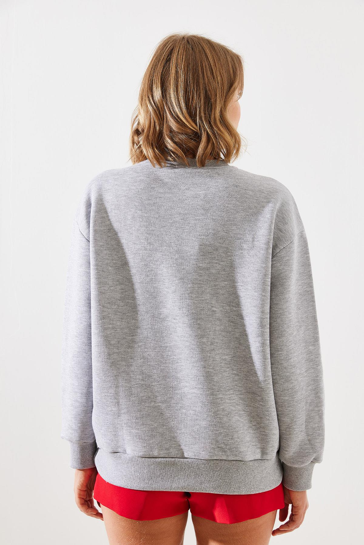 Üç İplik Şardonlu In Love Sweatshirt MBHS008 60601008 - Gri Melanj