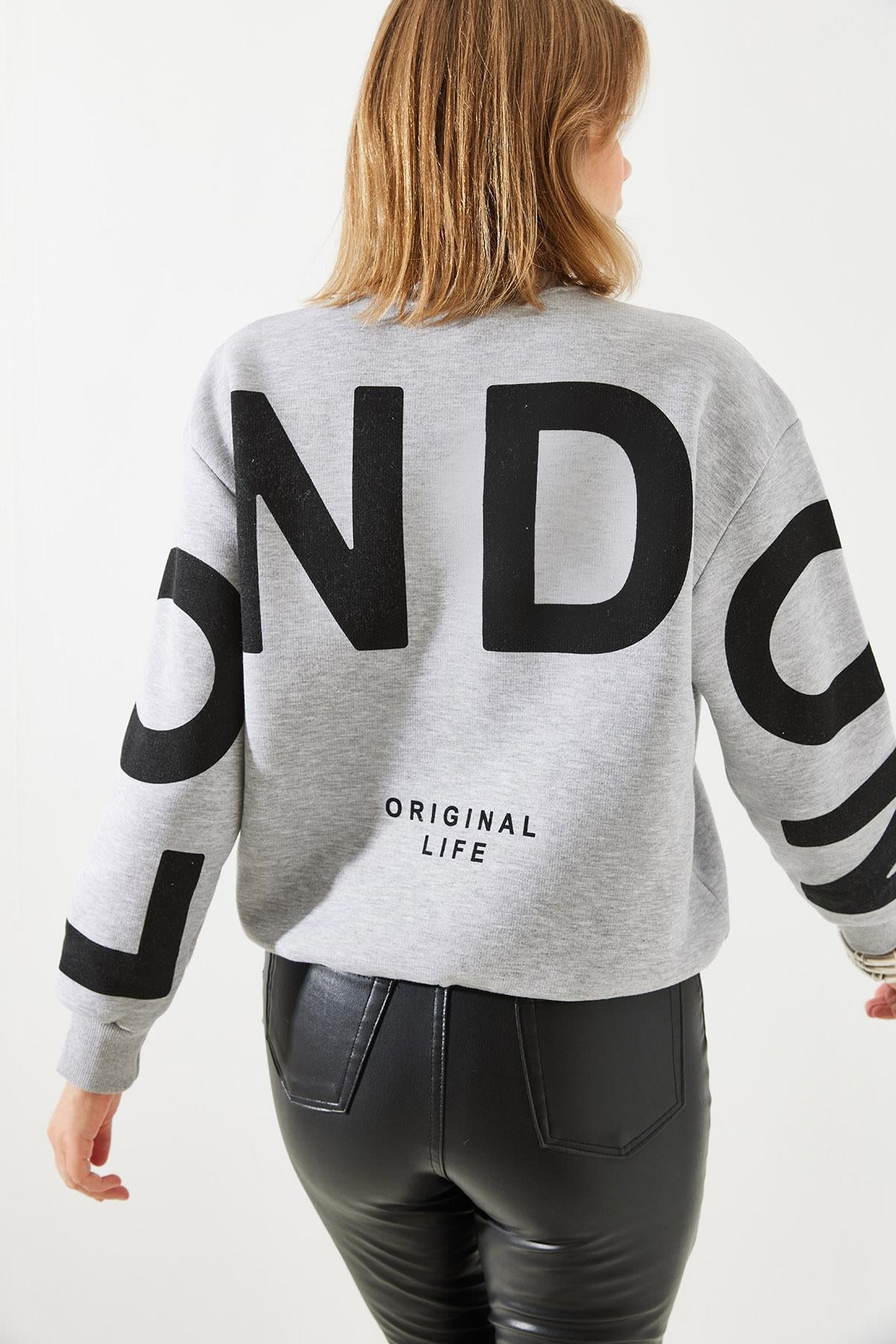 Üç İplik Şardonlu London Baskılı Sweatshirt MBHS003 60601003 - Gri Melanj