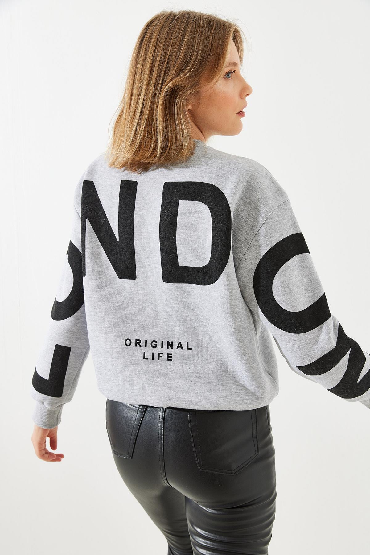 Üç İplik Şardonlu London Baskılı Sweatshirt MBHS003 60601003 - Gri Melanj