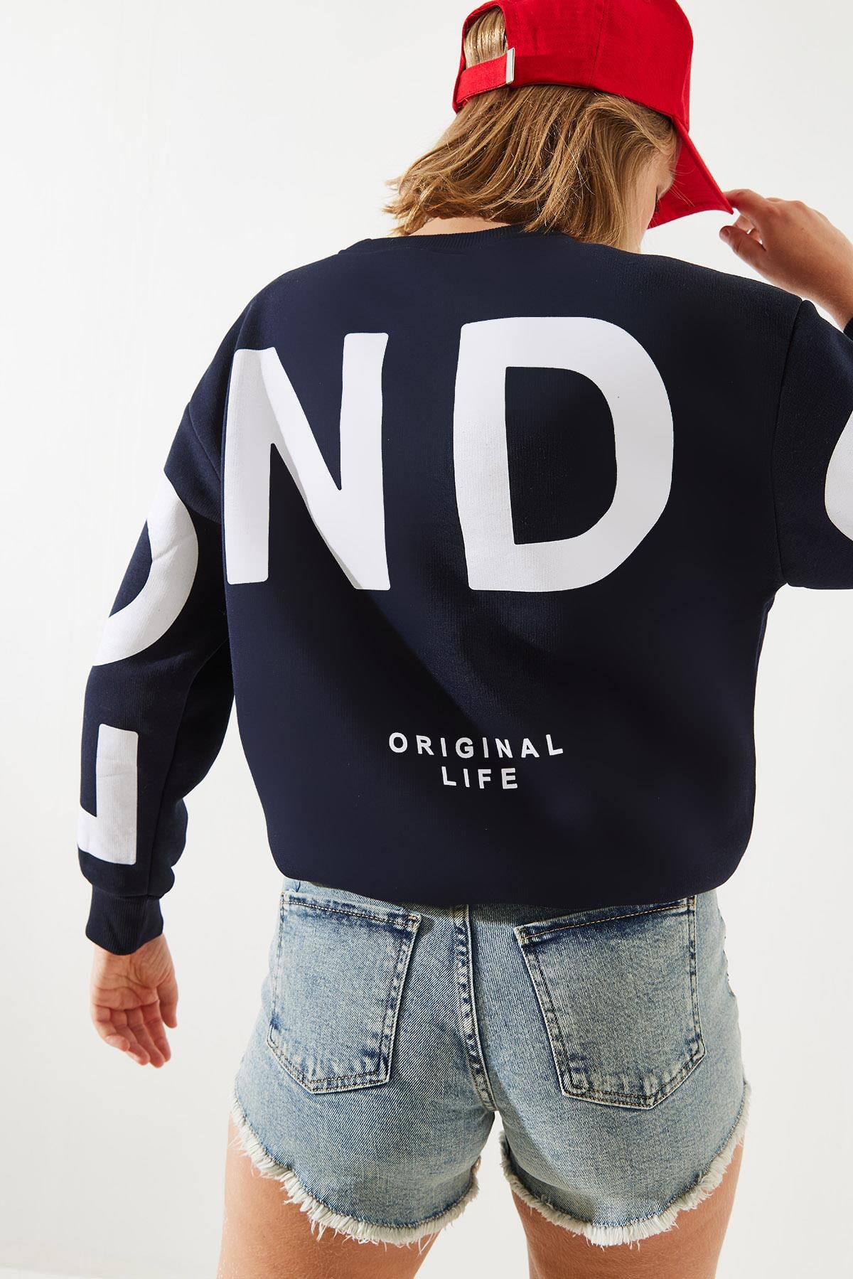 Üç İplik Şardonlu London Baskılı Sweatshirt MBHS003 60601003 - Lacivert