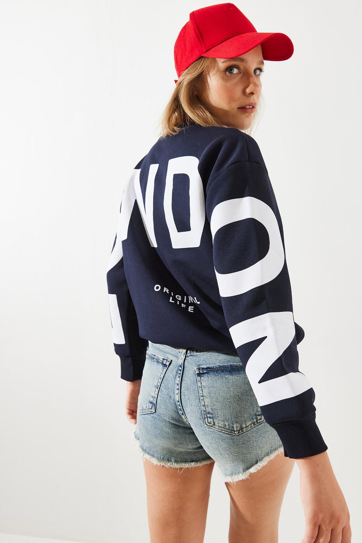 Üç İplik Şardonlu London Baskılı Sweatshirt MBHS003 60601003 - Lacivert