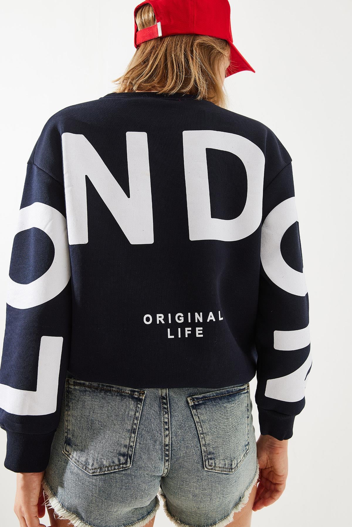 Üç İplik Şardonlu London Baskılı Sweatshirt MBHS003 60601003 - Lacivert