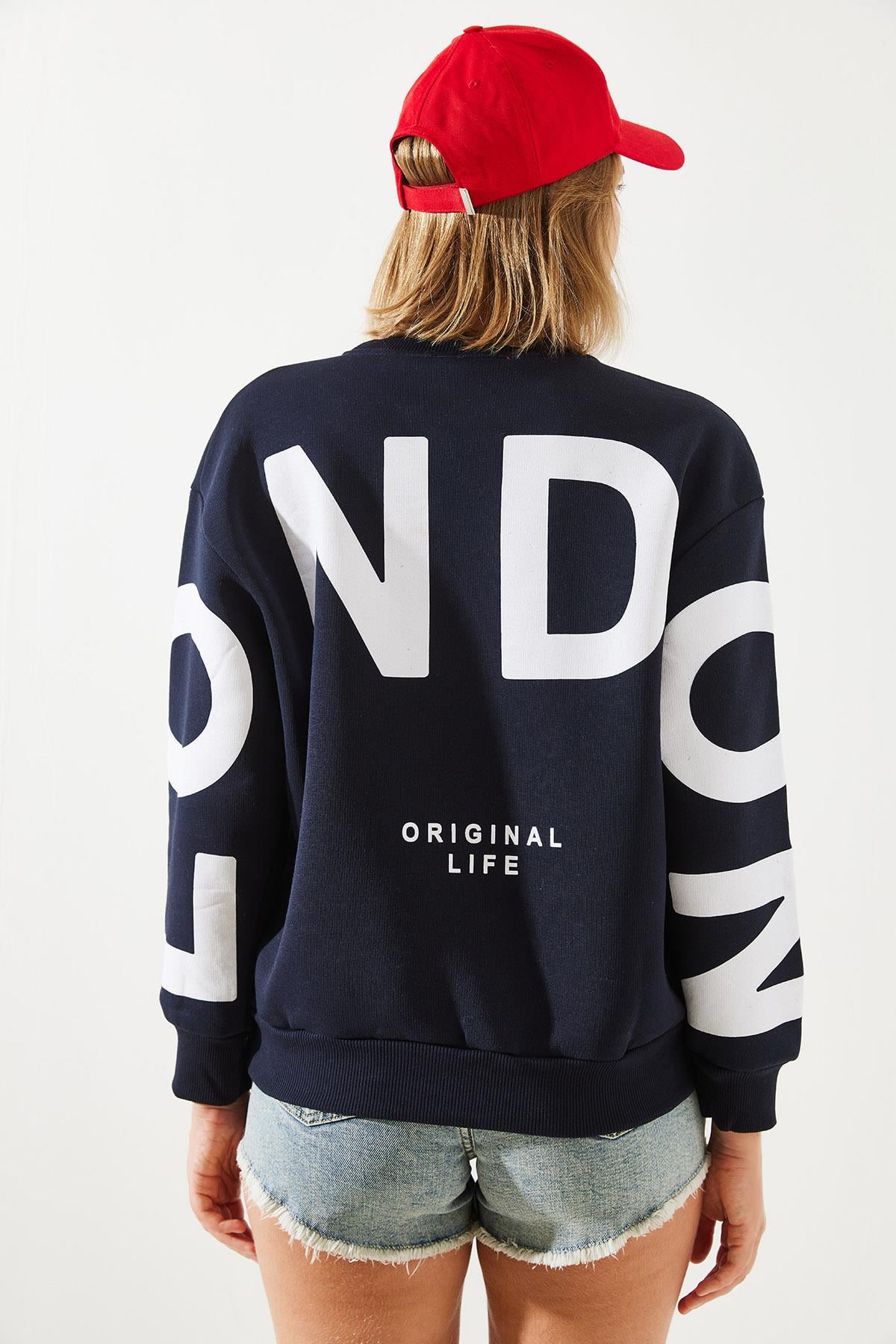 Üç İplik Şardonlu London Baskılı Sweatshirt MBHS003 60601003 - Lacivert