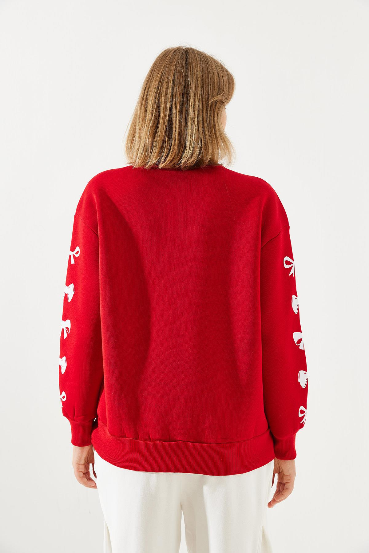 Üç İplik Şardonlu London Life Grafik Baskılı Sweatshirt MBHS004 60601004 - Kırmızı