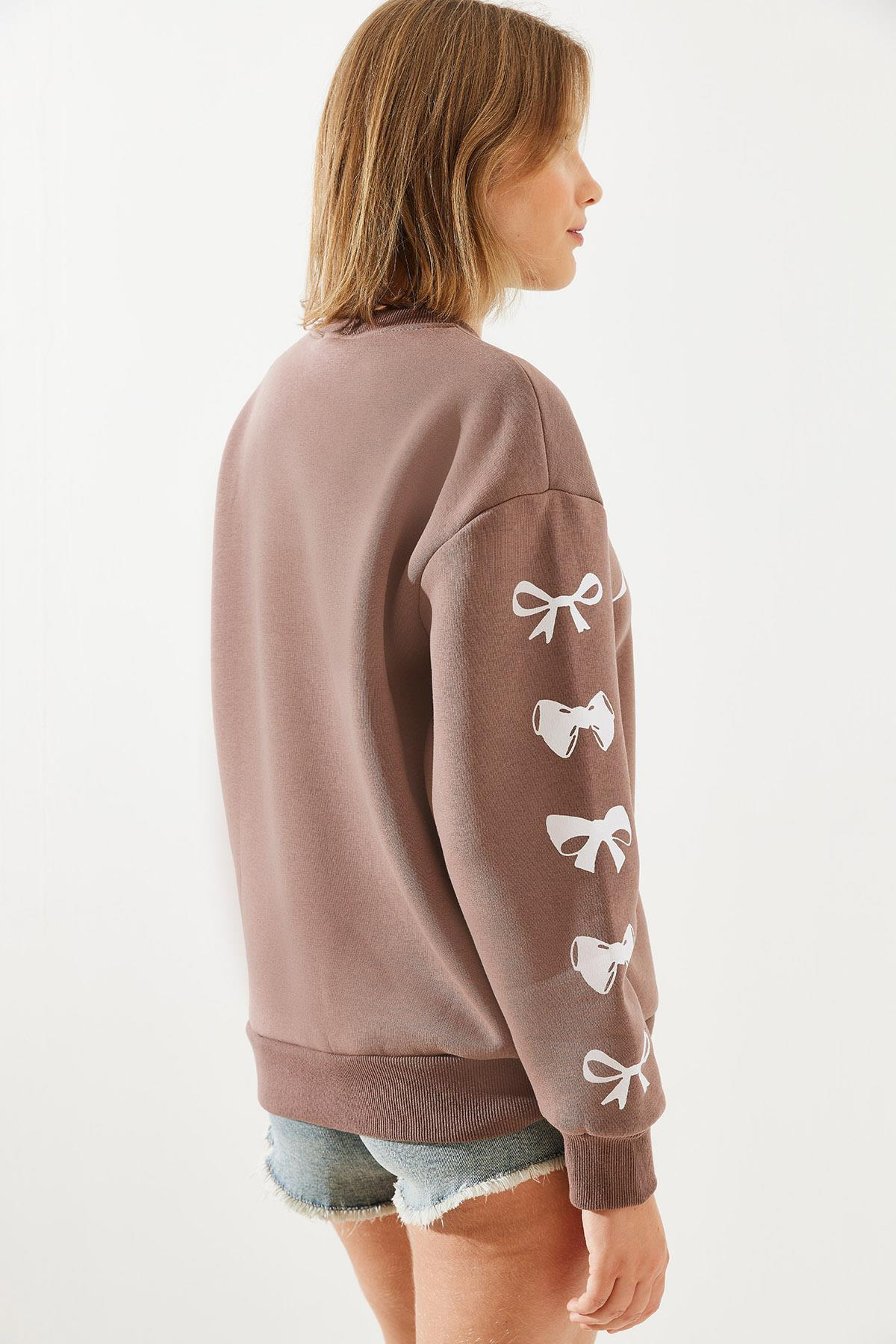 Üç İplik Şardonlu London Life Grafik Baskılı Sweatshirt MBHS004 60601004 - Kahverengi