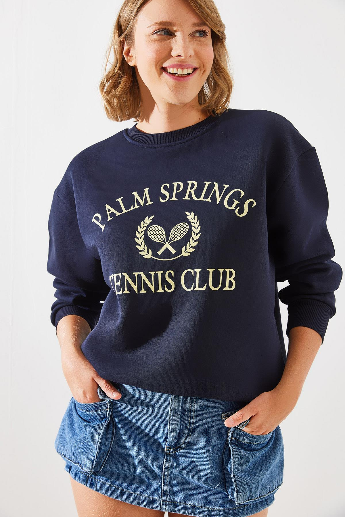 Üç İplik Şardonlu Palm Springs Tenis Vintage Kolej Sweatshirt MBHS002 60601002 - Lacivert