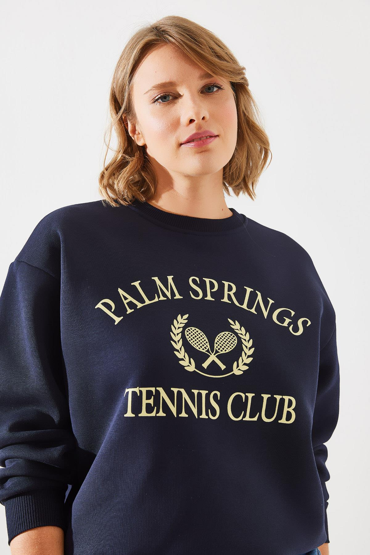 Üç İplik Şardonlu Palm Springs Tenis Vintage Kolej Sweatshirt MBHS002 60601002 - Lacivert