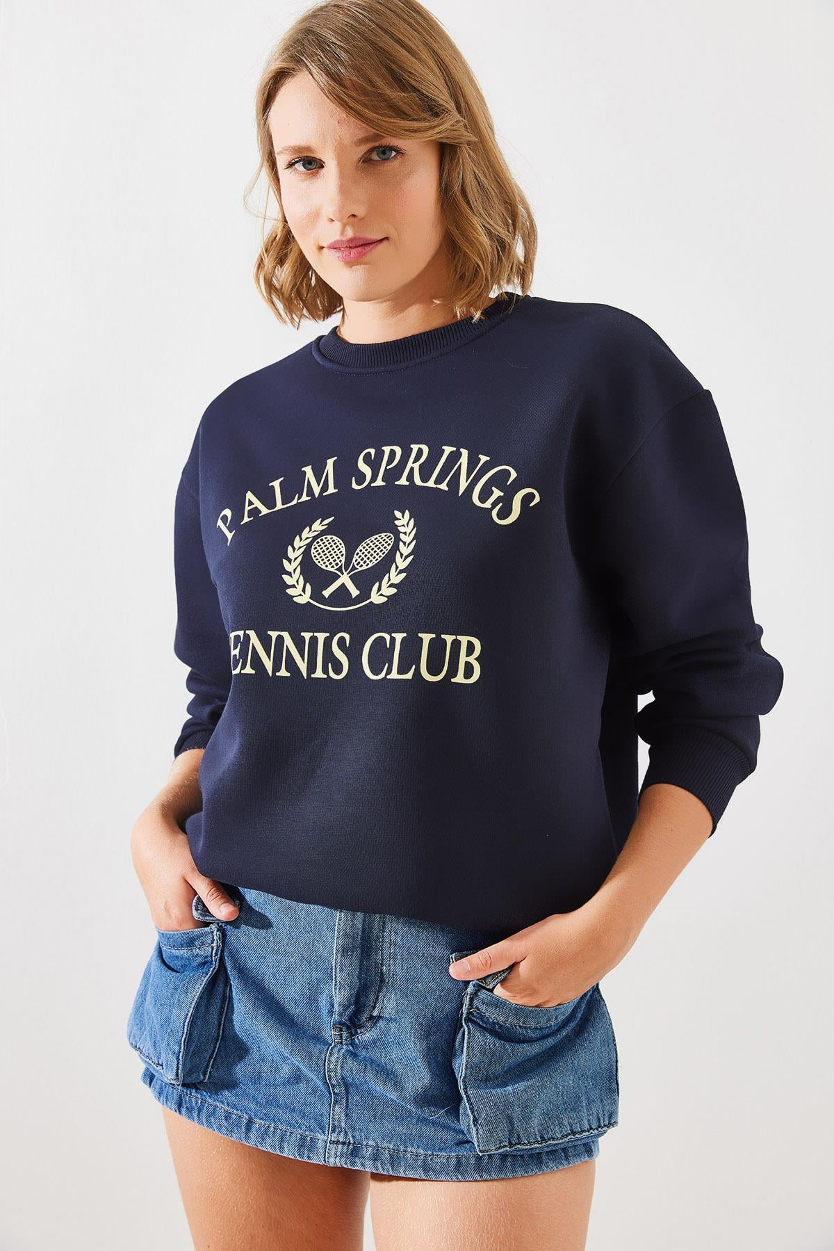 Üç İplik Şardonlu Palm Springs Tenis Vintage Kolej Sweatshirt MBHS002 60601002 - Lacivert