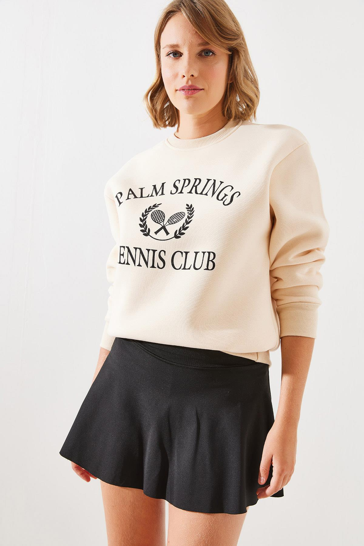 Üç İplik Şardonlu Palm Springs Tenis Vintage Kolej Sweatshirt MBHS002 60601002 - Bej