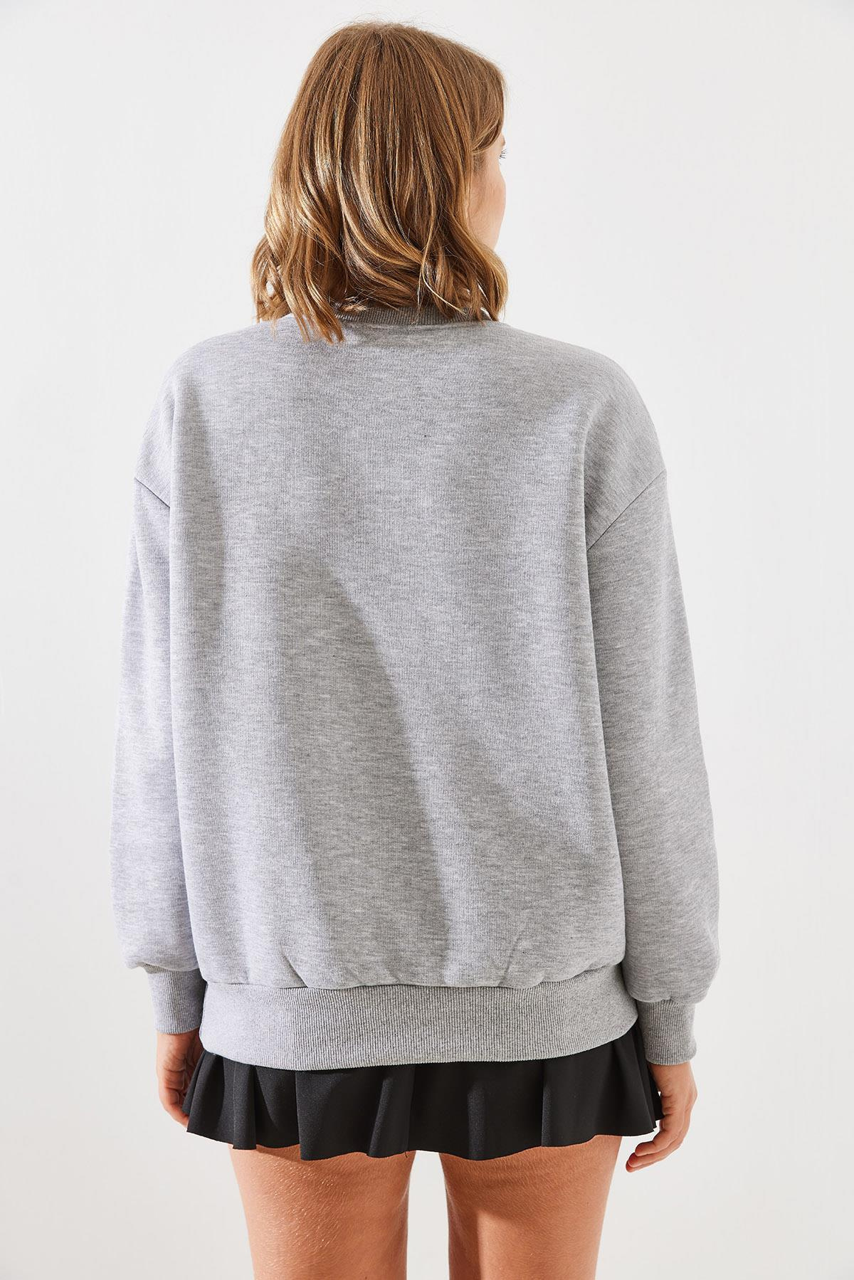 Üç İplik Şardonlu Palm Springs Tenis Vintage Kolej Sweatshirt MBHS002 60601002 - Gri Melanj