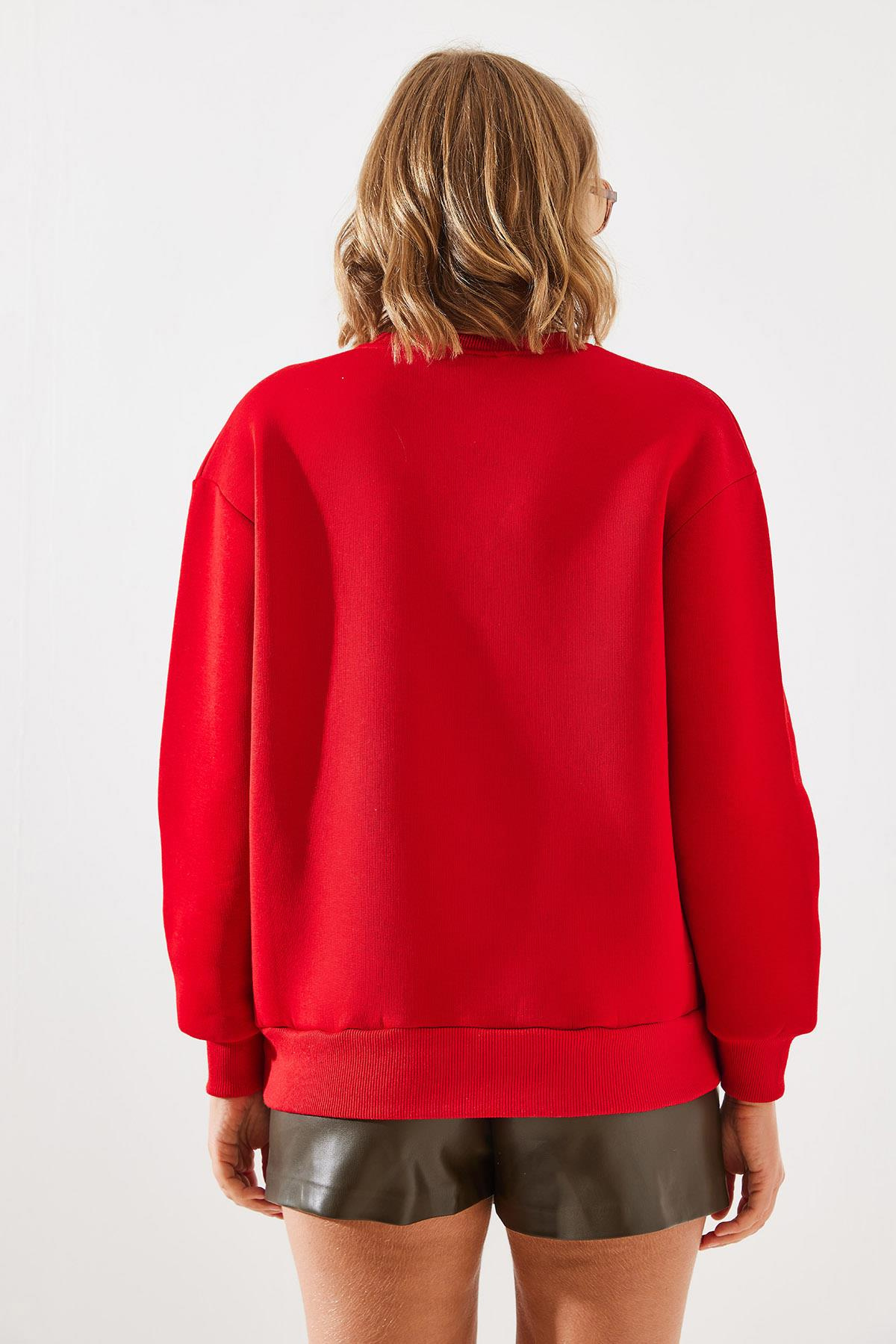Üç İplik Şardonlu Renkli Kalp Baskılı Sweatshirt MBHS007 60601007 - Kırmızı