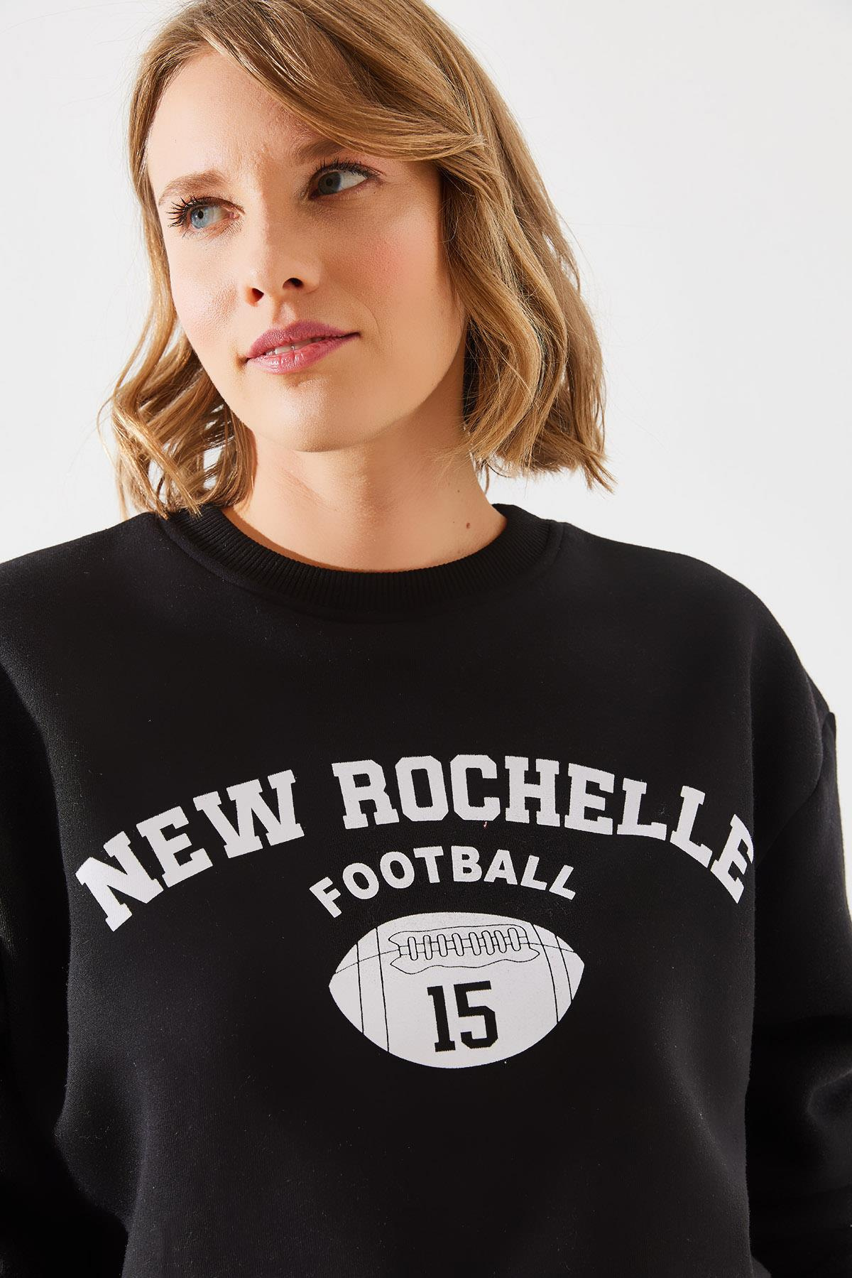 Üç İplik Şardonlu Rochelle Yazı Baskılı Sweatshirt MBHS001 60601001 - Siyah
