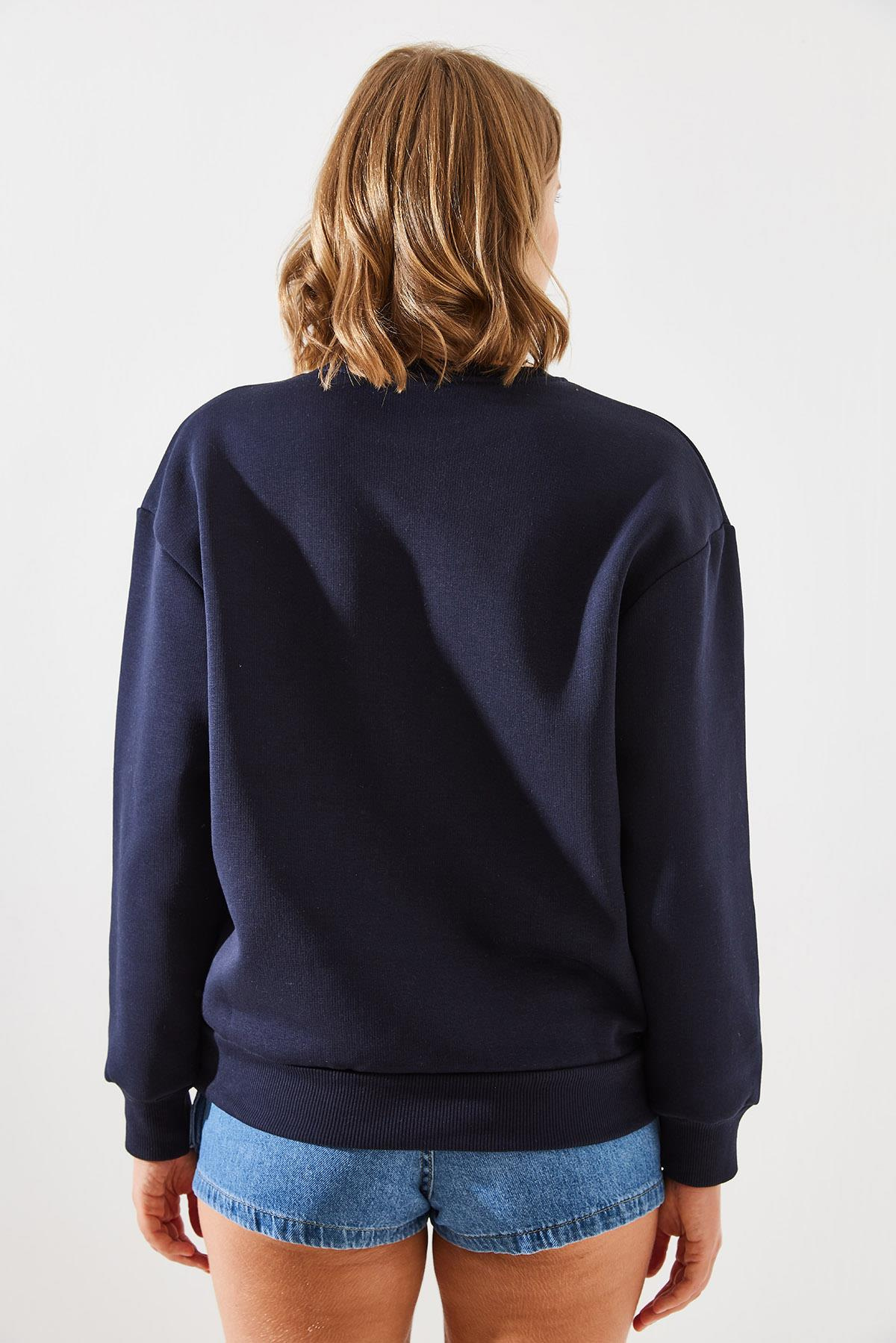 Üç İplik Şardonlu Rochelle Yazı Baskılı Sweatshirt MBHS001 60601001 - Lacivert