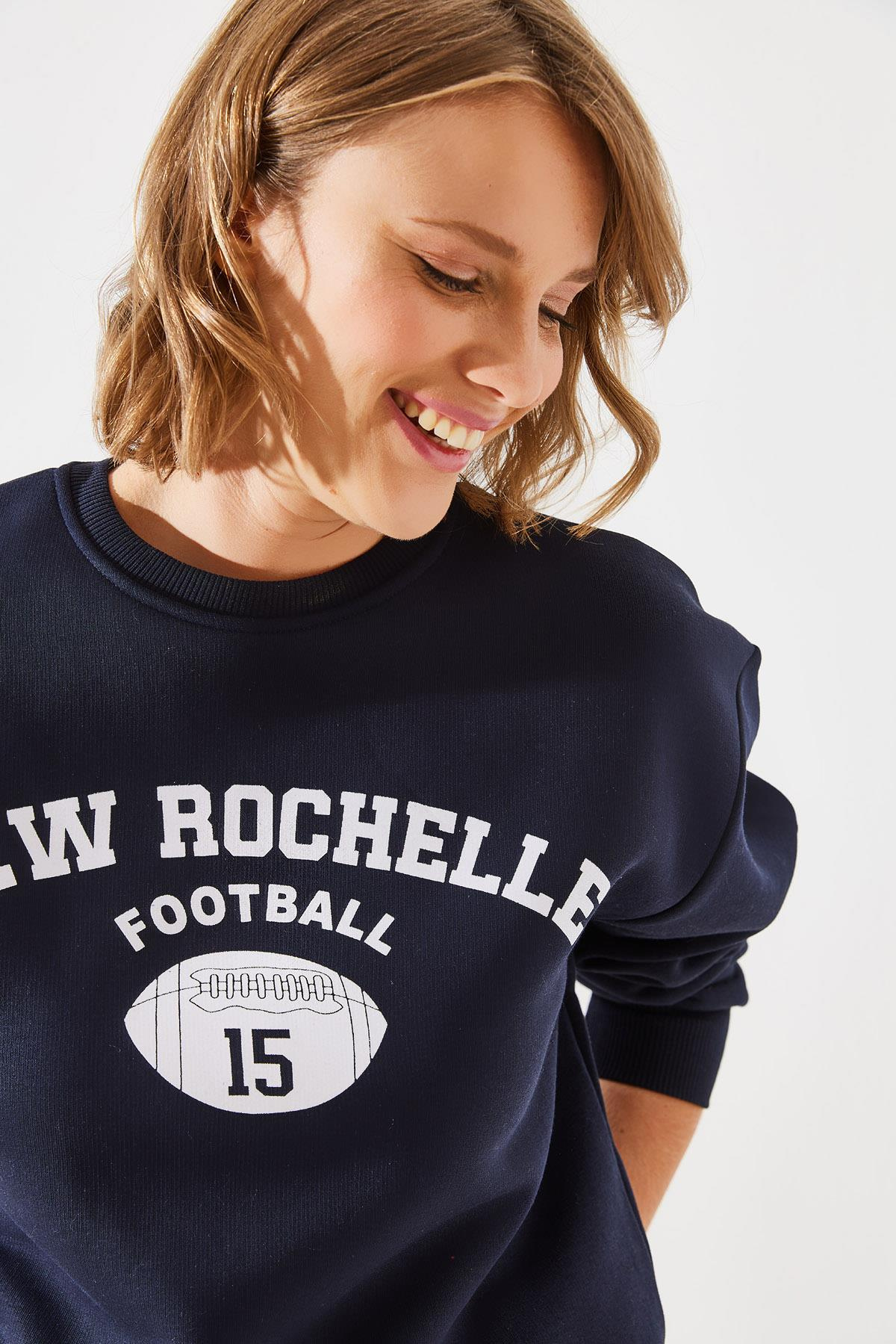 Üç İplik Şardonlu Rochelle Yazı Baskılı Sweatshirt MBHS001 60601001 - Lacivert