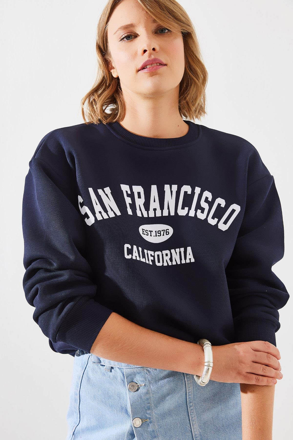 Üç İplik Şardonlu San Francisco Baskılı Sweatshirt MBHS006 60601006 - Lacivert