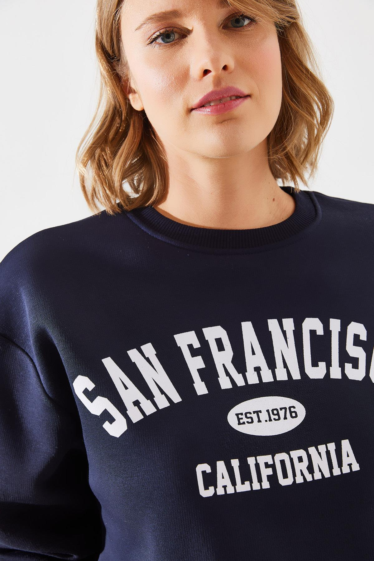 Üç İplik Şardonlu San Francisco Baskılı Sweatshirt MBHS006 60601006 - Lacivert