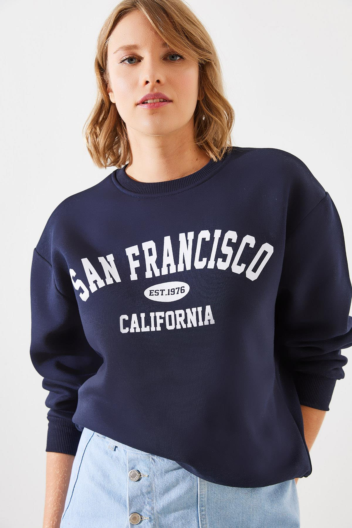 Üç İplik Şardonlu San Francisco Baskılı Sweatshirt MBHS006 60601006 - Lacivert