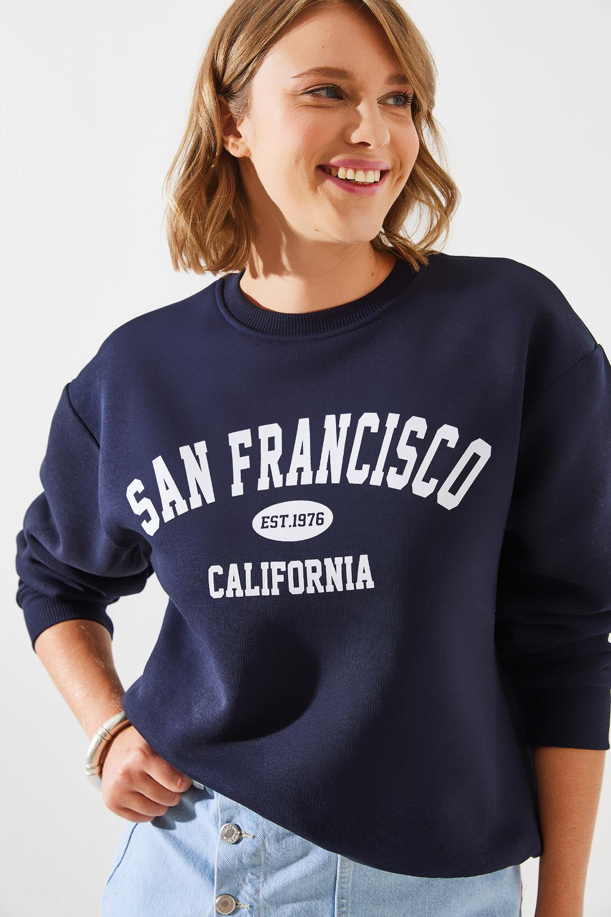 Üç İplik Şardonlu San Francisco Baskılı Sweatshirt MBHS006 60601006 - Lacivert