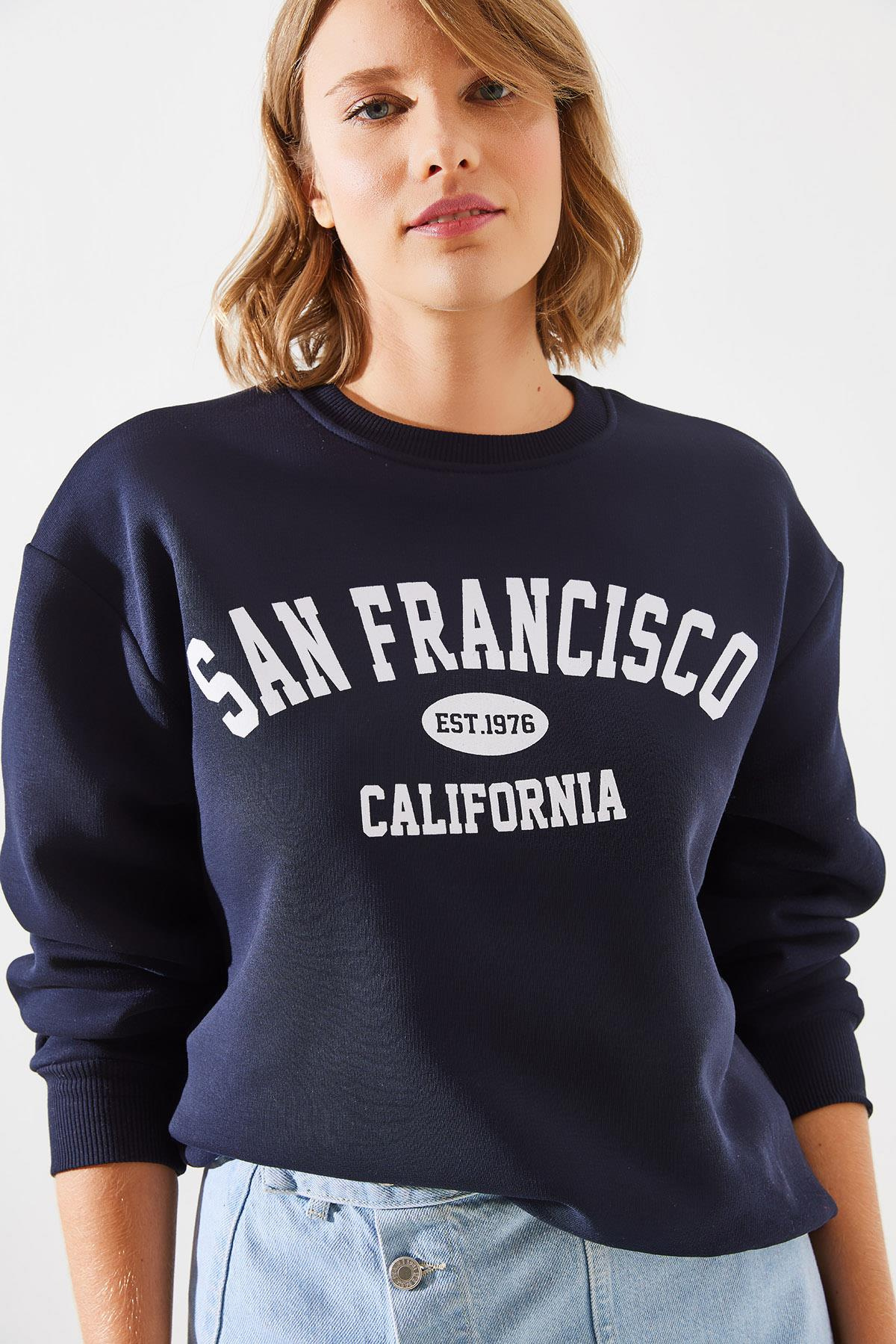 Üç İplik Şardonlu San Francisco Baskılı Sweatshirt MBHS006 60601006 - Lacivert