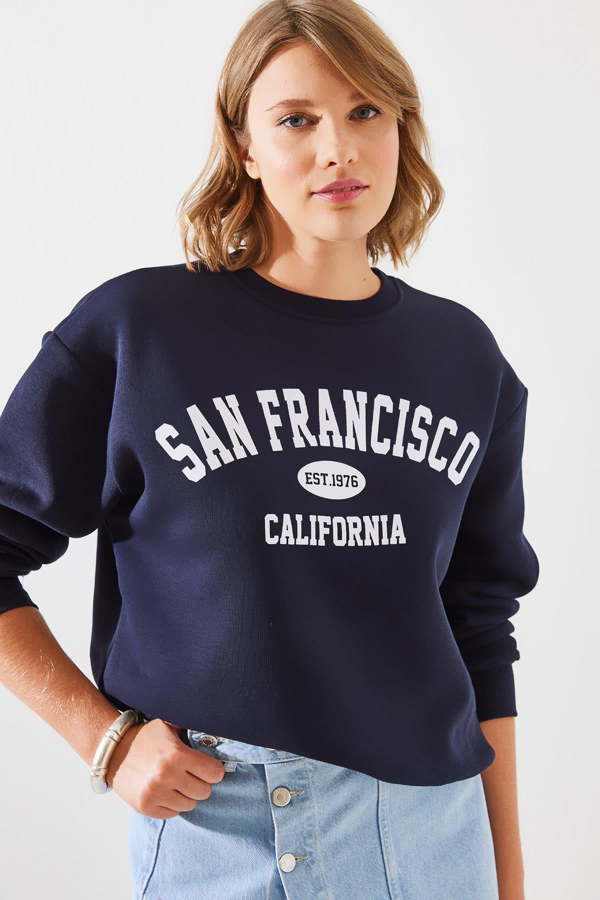 Üç İplik Şardonlu San Francisco Baskılı Sweatshirt MBHS006 60601006 - Lacivert