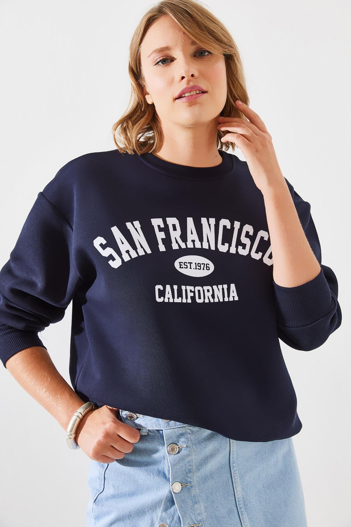 Üç İplik Şardonlu San Francisco Baskılı Sweatshirt MBHS006 60601006 - Lacivert