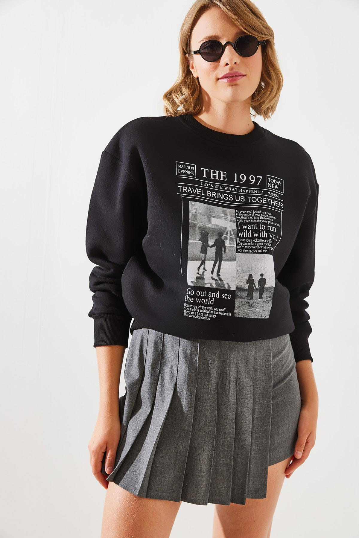 Üç İplik Şardonlu The 1997 Baskılı Sweatshirt MBHS009 60601009 - Siyah