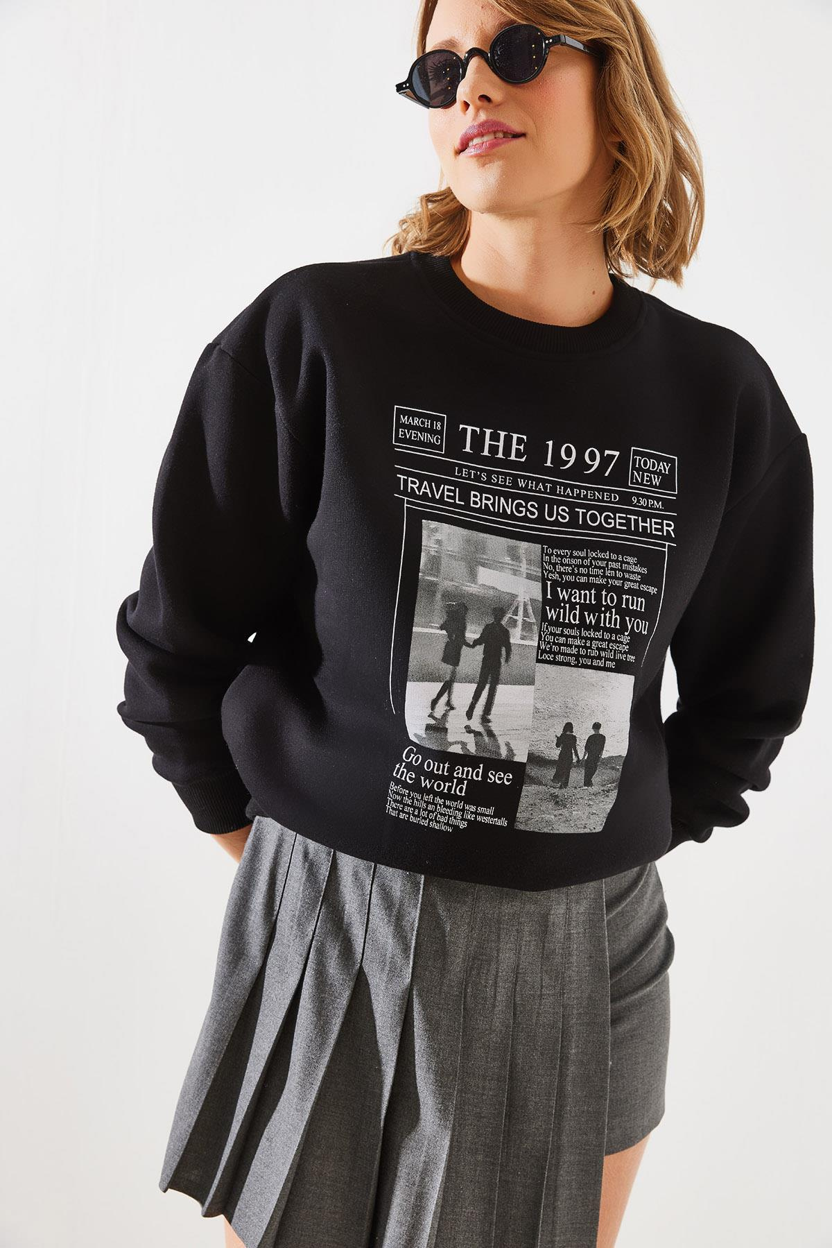 Üç İplik Şardonlu The 1997 Baskılı Sweatshirt MBHS009 60601009 - Siyah