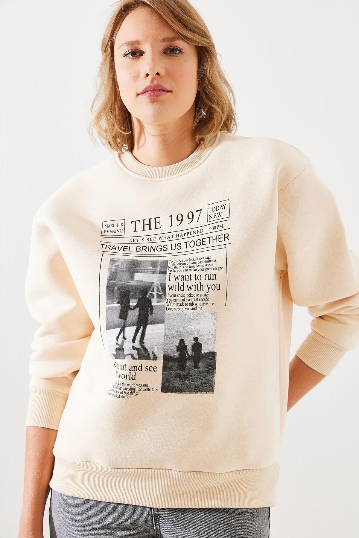 Üç İplik Şardonlu The 1997 Baskılı Sweatshirt MBHS009 60601009 - Bej