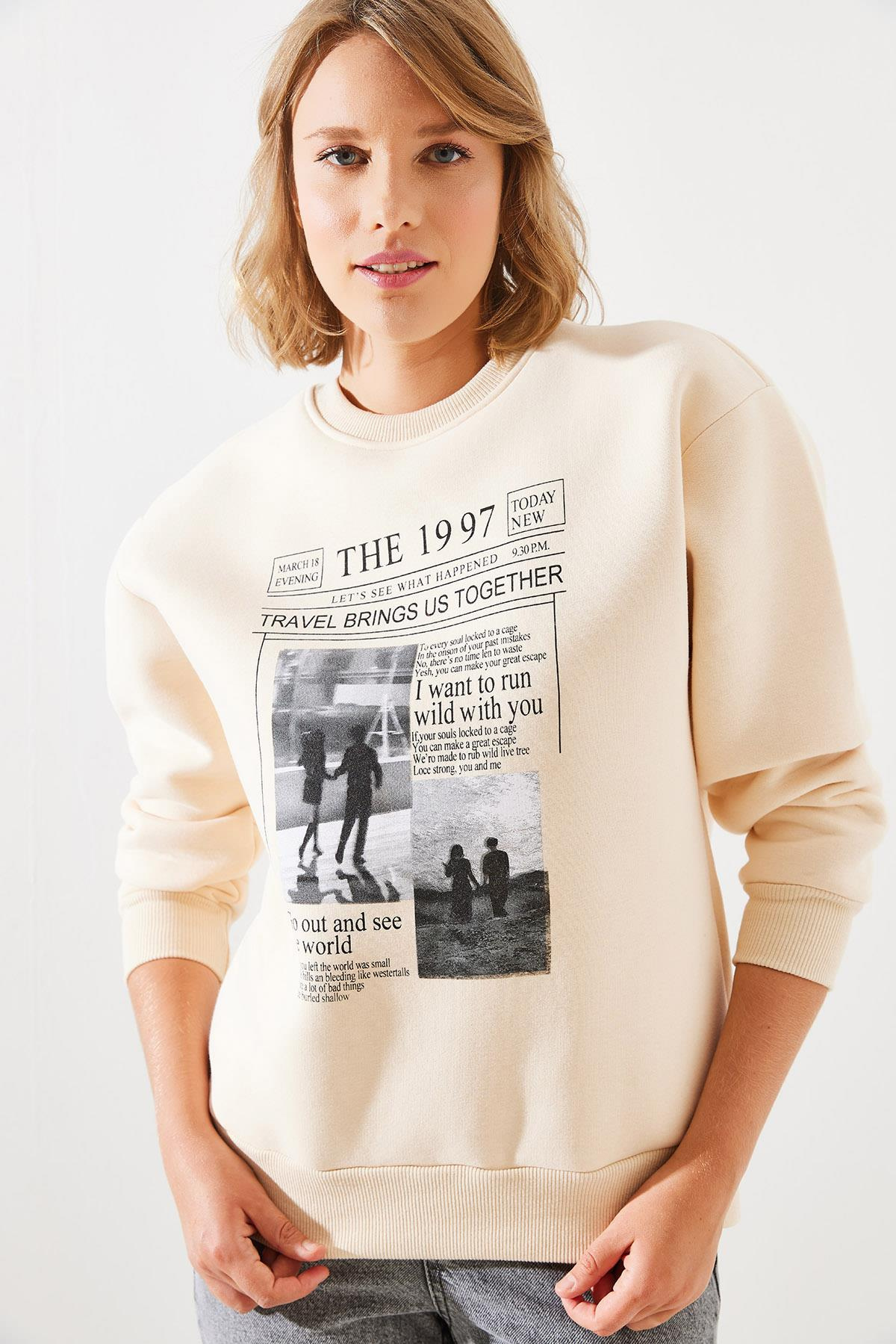 Üç İplik Şardonlu The 1997 Baskılı Sweatshirt MBHS009 60601009 - Bej