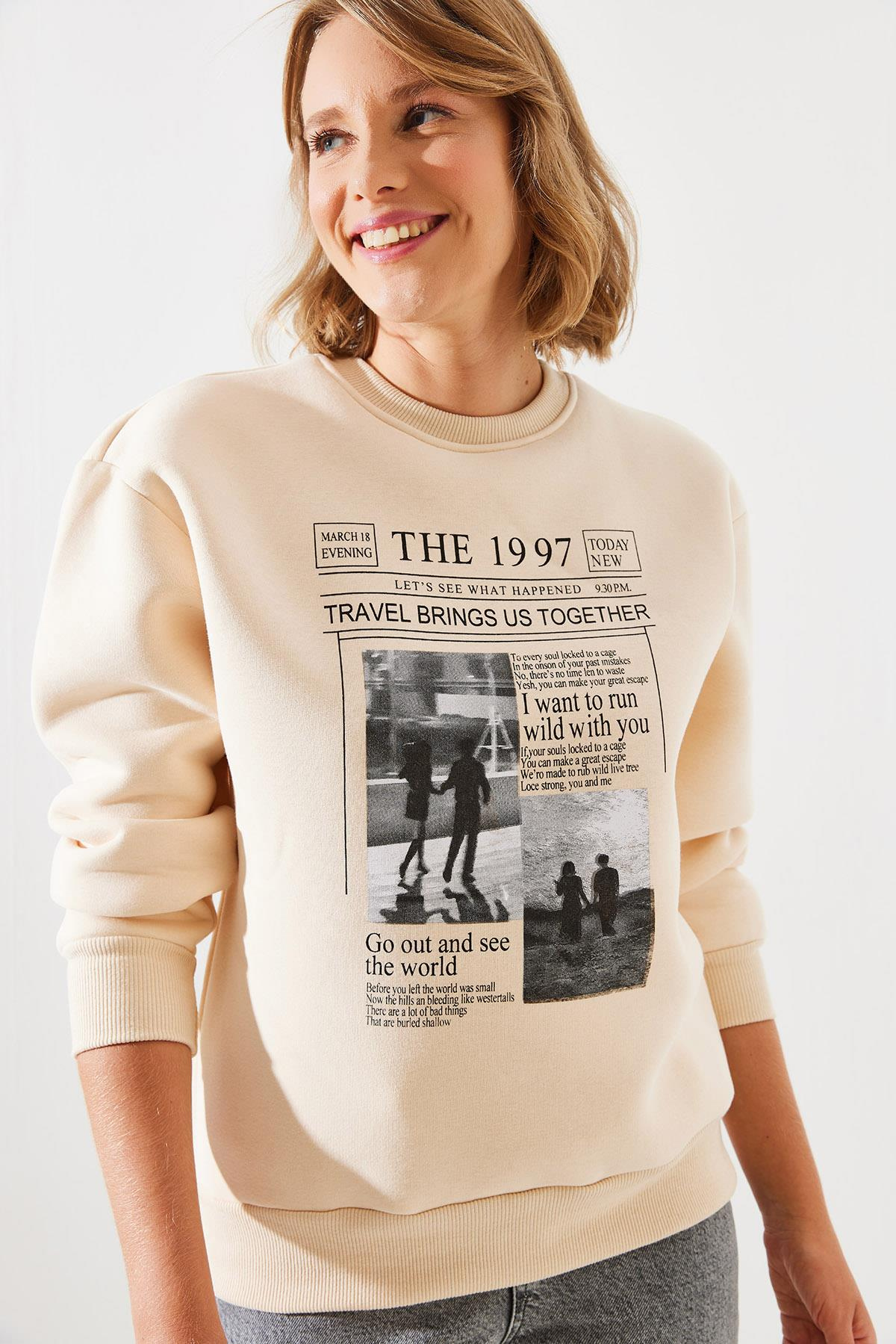 Üç İplik Şardonlu The 1997 Baskılı Sweatshirt MBHS009 60601009 - Bej