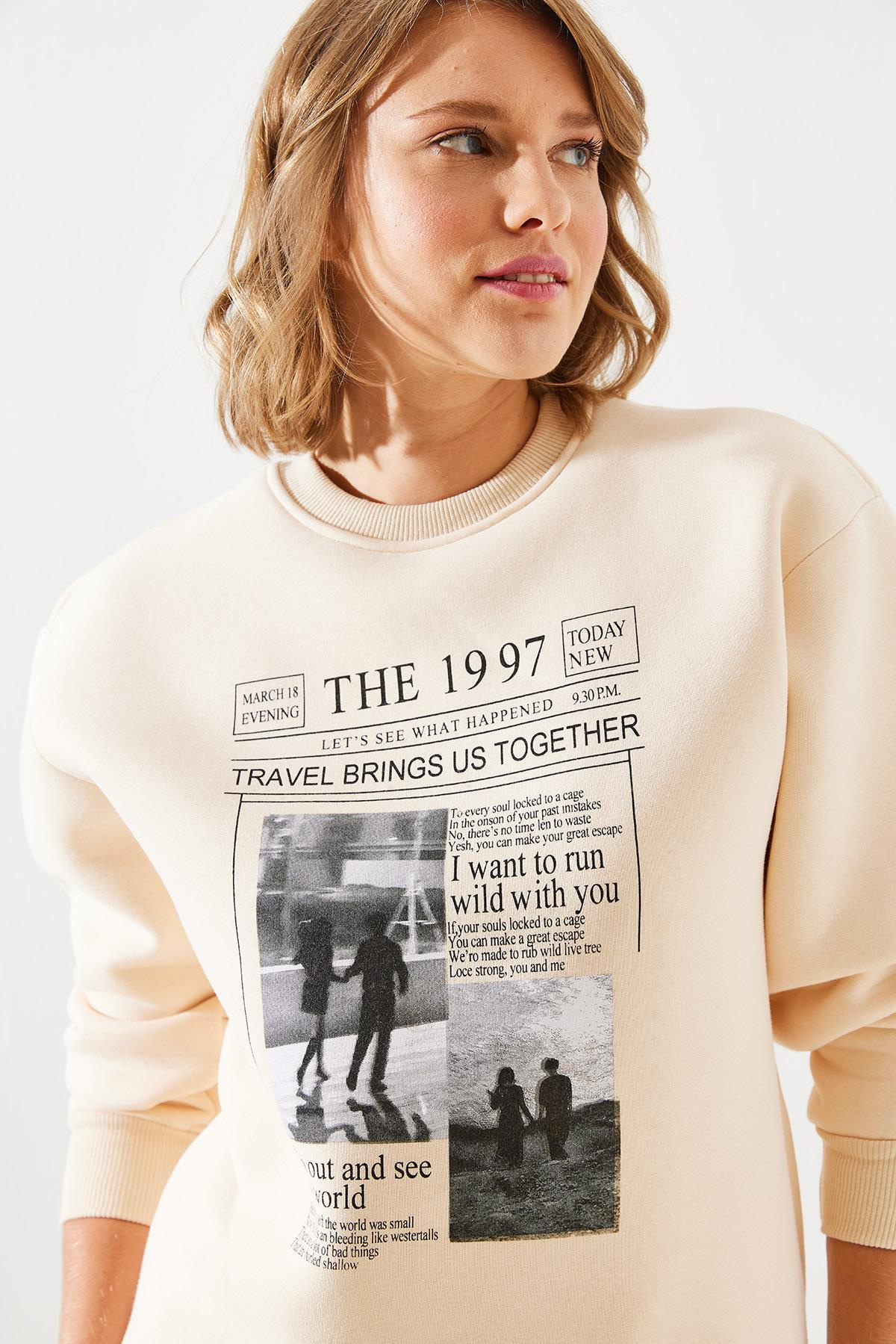 Üç İplik Şardonlu The 1997 Baskılı Sweatshirt MBHS009 60601009 - Bej